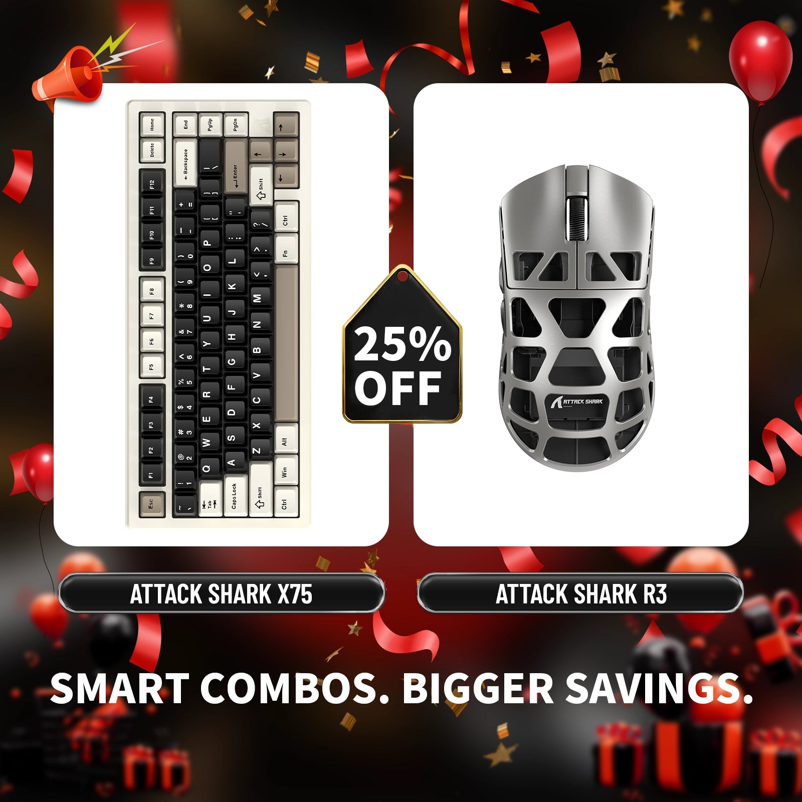 ATTACK SHARK X75 フルアルミニウムキーボード + R3 マグネシウム合金ゲーミングマウスバンドル