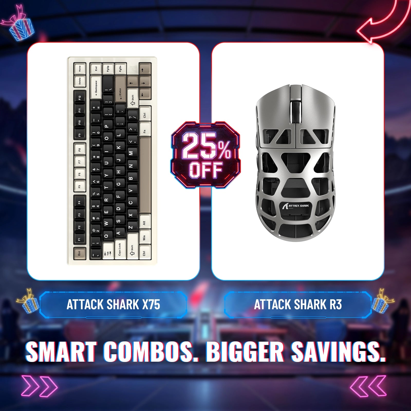 ATTACK SHARK X75 フルアルミニウムキーボード + R3 マグネシウム合金 ゲーミングマウス バンドル