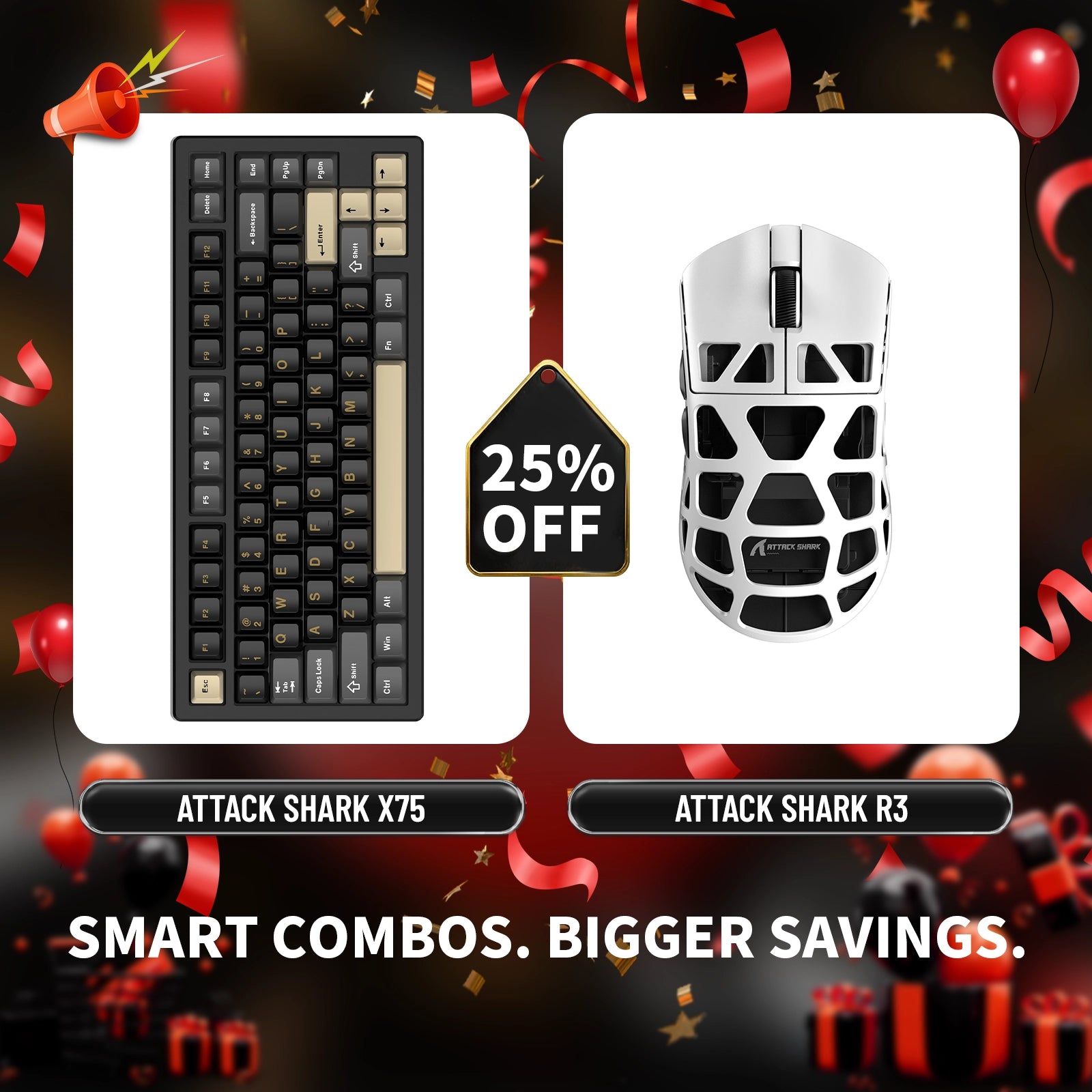 ATTACK SHARK X75 フルアルミニウムキーボード + R3 マグネシウム合金ゲーミングマウスバンドル
