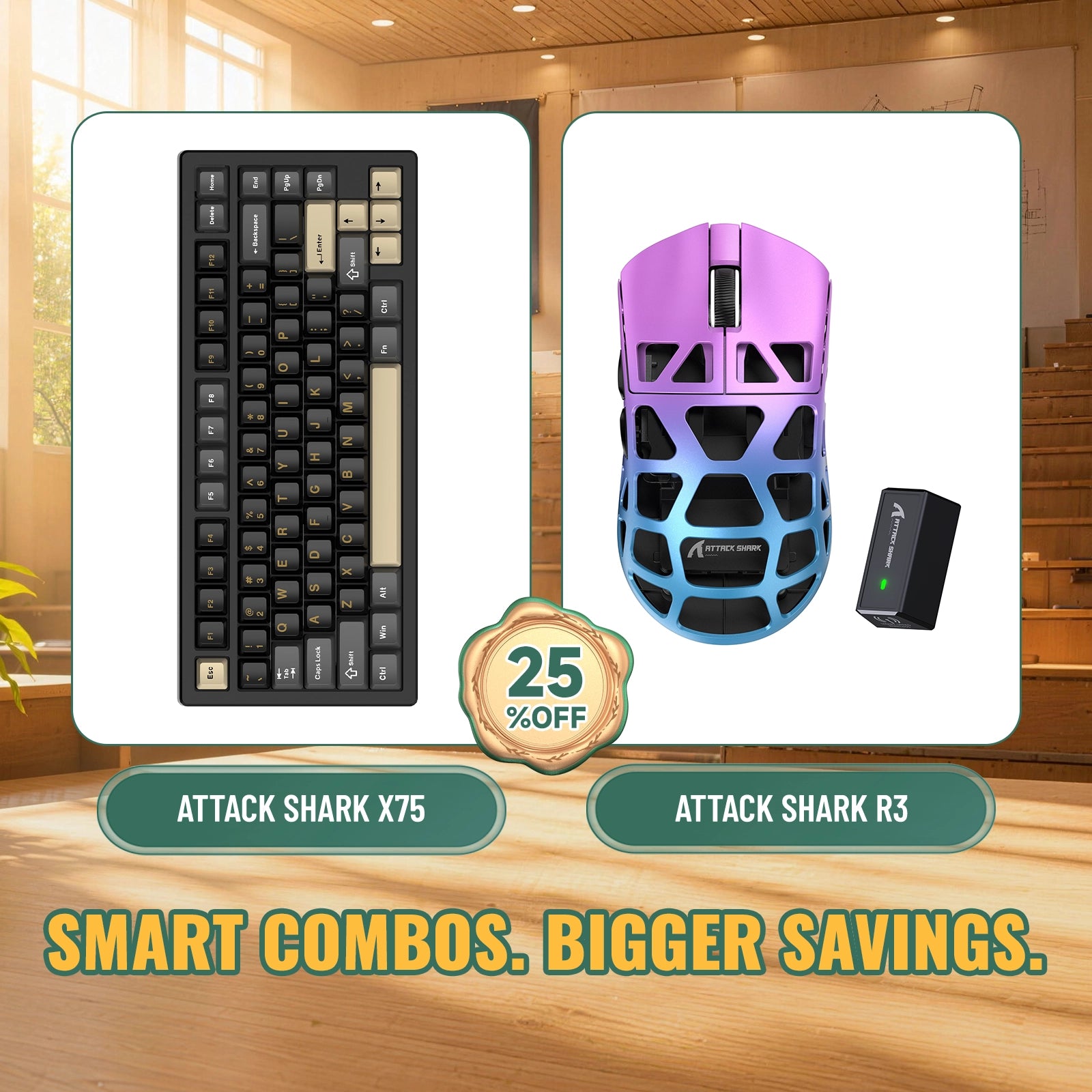 ATTACK SHARK X75 フルアルミニウムキーボード + R3 マグネシウム合金ゲーミングマウス バンドル