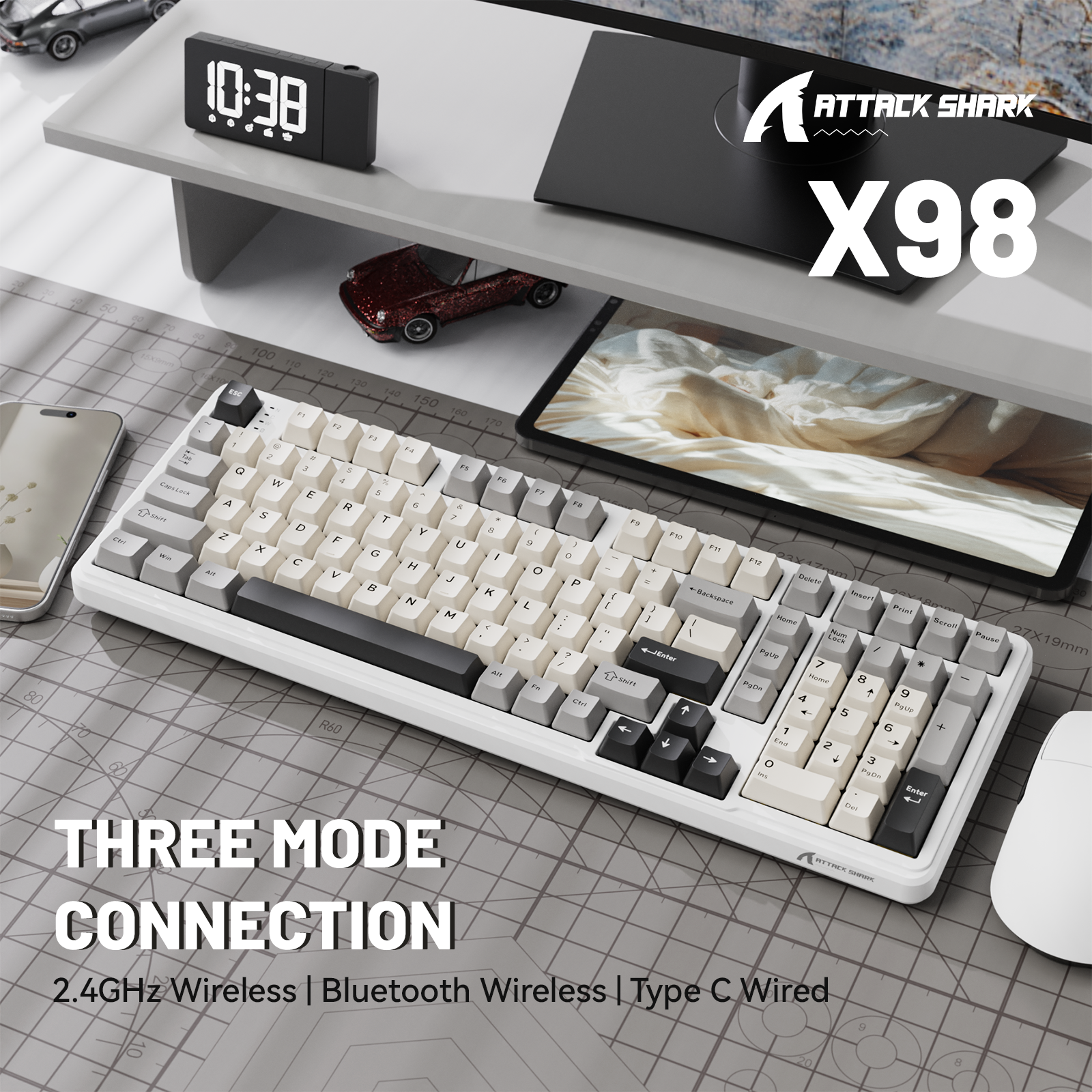 ATTACK SHARK X98 フルサイズ ワイヤレス メカニカルキーボード