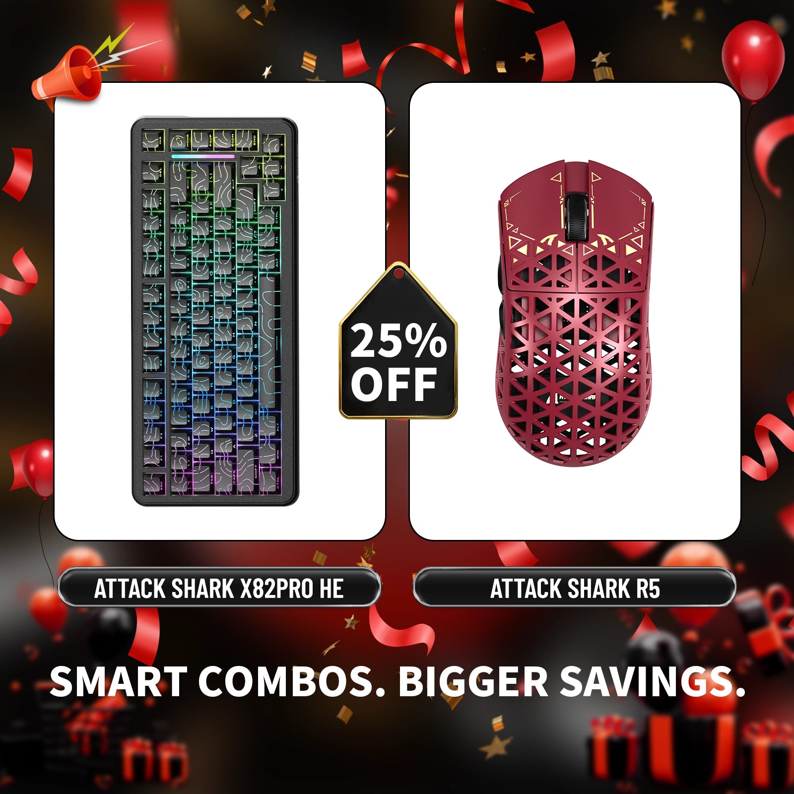 ATTACK SHARK X82PRO HE ラピッドトリガーキーボード + R5 カーボンファイバーワイヤレスゲーミングマウスバンドル