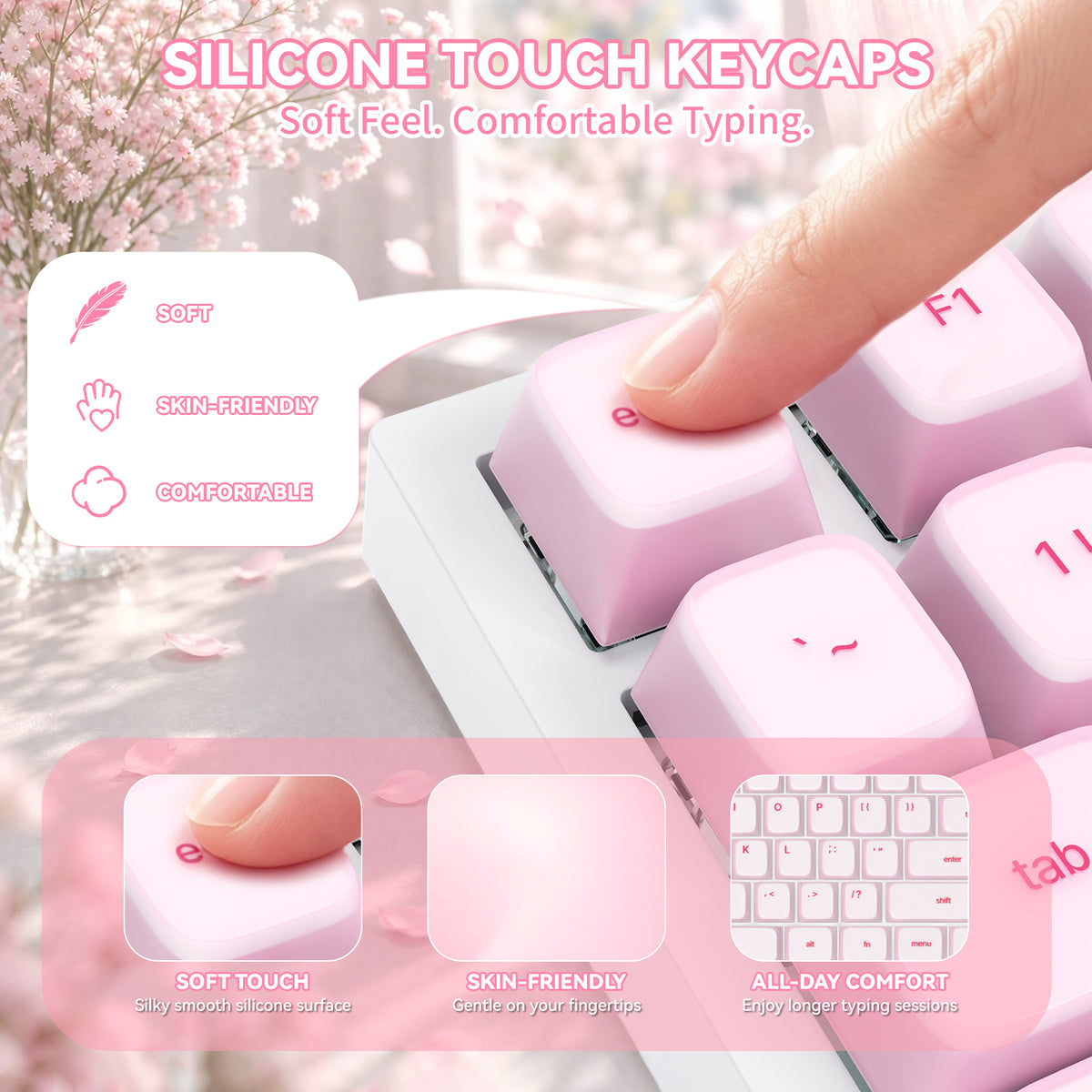 ATTACK SHARK SK01 113キー シリコンキーキャップセット、Cherryプロファイル、ANSI、ピンク