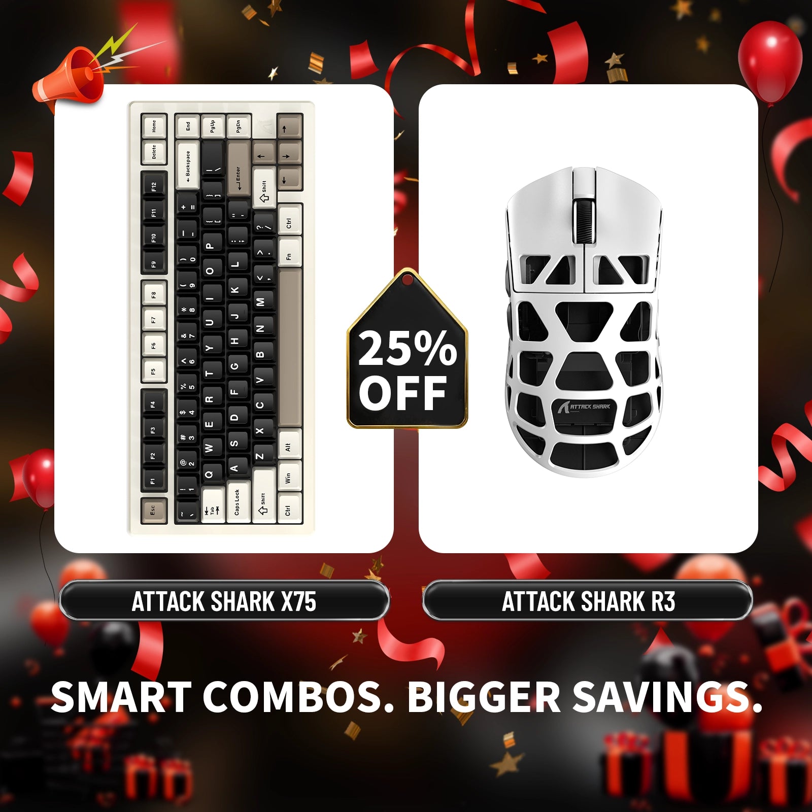 ATTACK SHARK X75 フルアルミニウムキーボード + R3 マグネシウム合金ゲーミングマウスバンドル