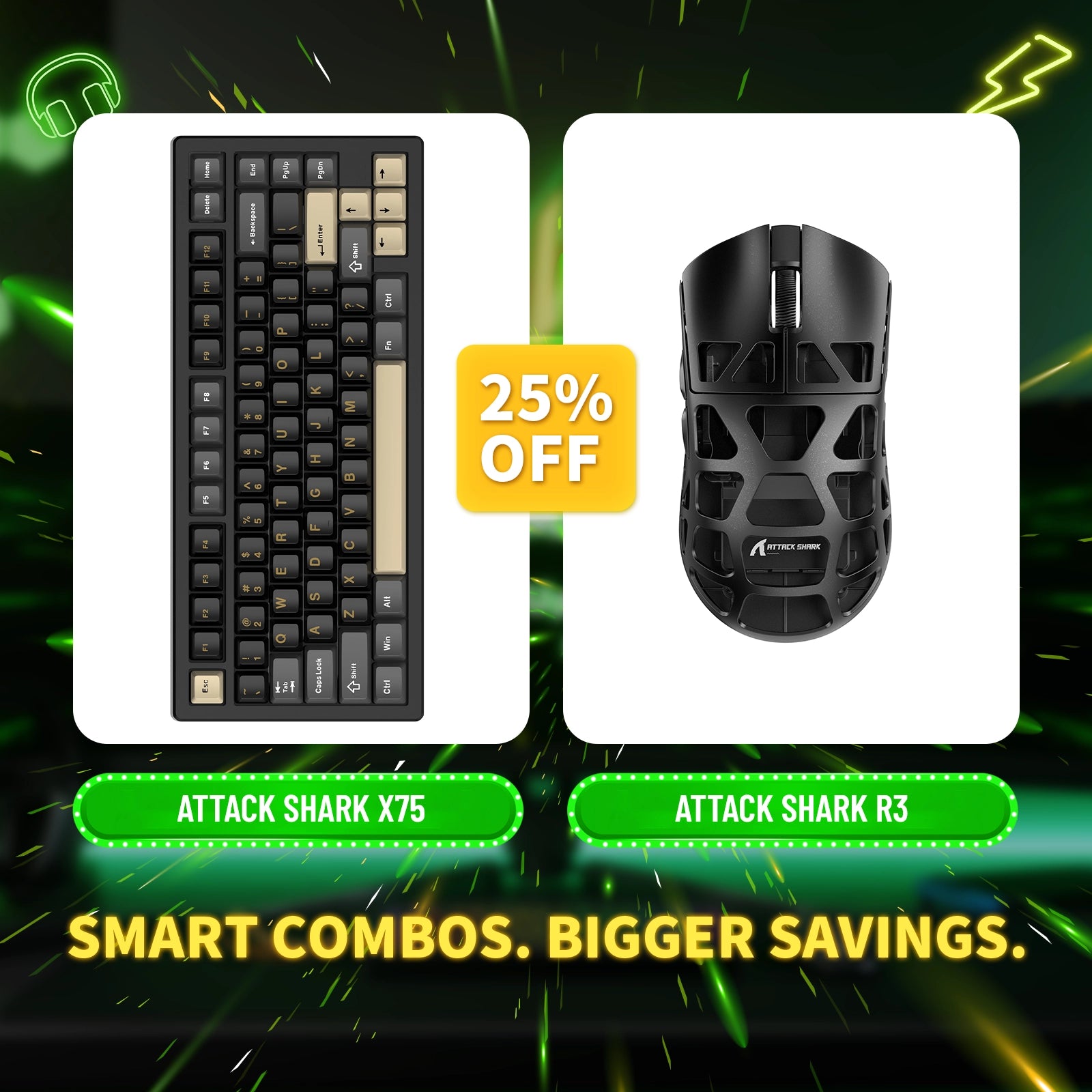 ATTACK SHARK X75 フルアルミニウムキーボード + R3 マグネシウム合金ゲーミングマウスバンドル
