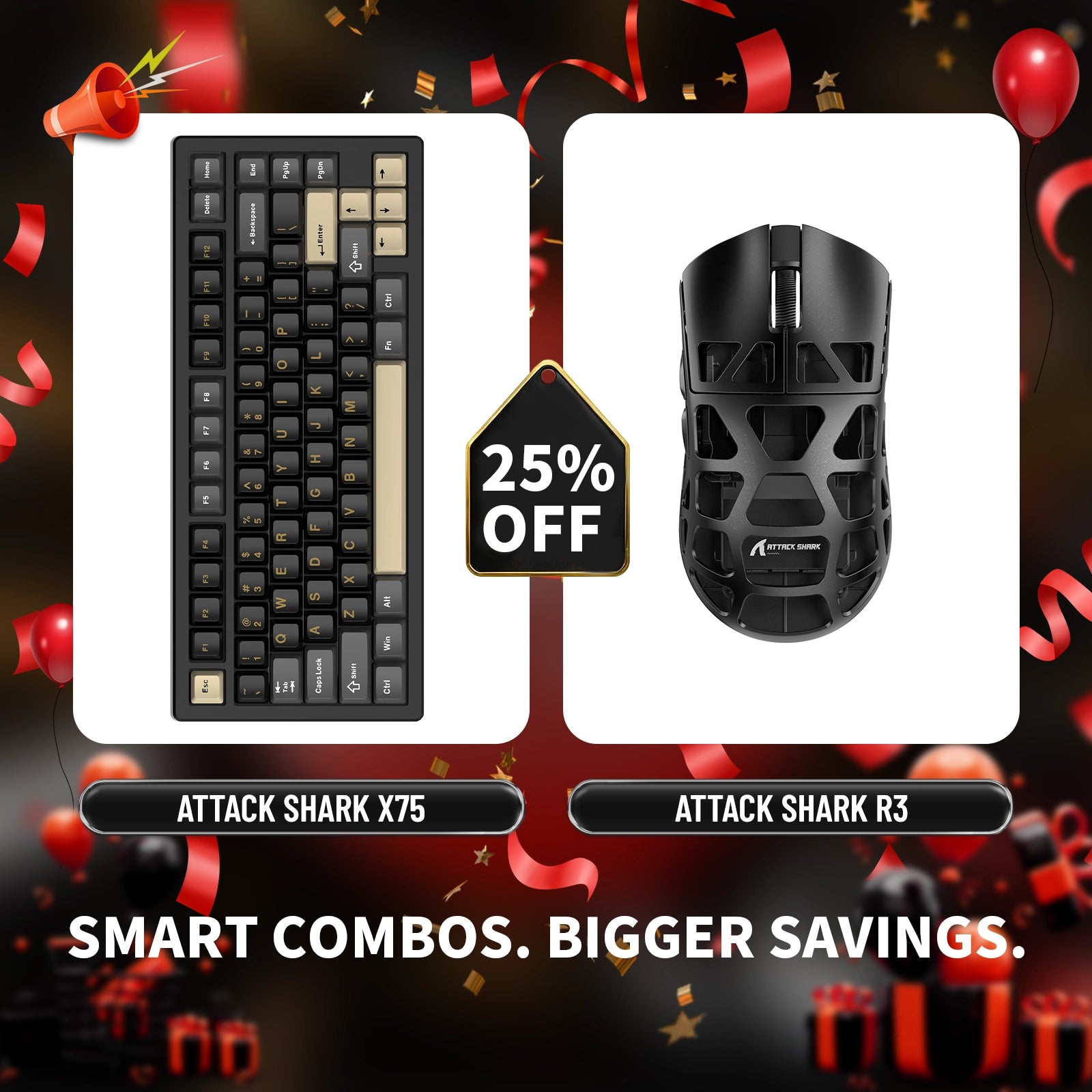 ATTACK SHARK X75 フルアルミニウムキーボード + R3 マグネシウム合金ゲーミングマウスバンドル