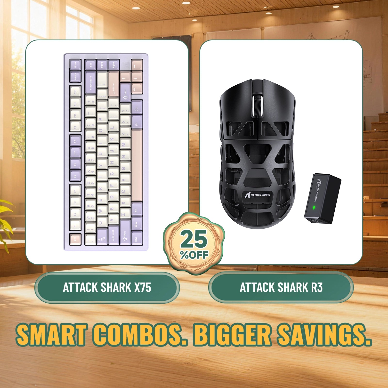 ATTACK SHARK X75 フルアルミニウムキーボード + R3 マグネシウム合金ゲーミングマウス バンドル