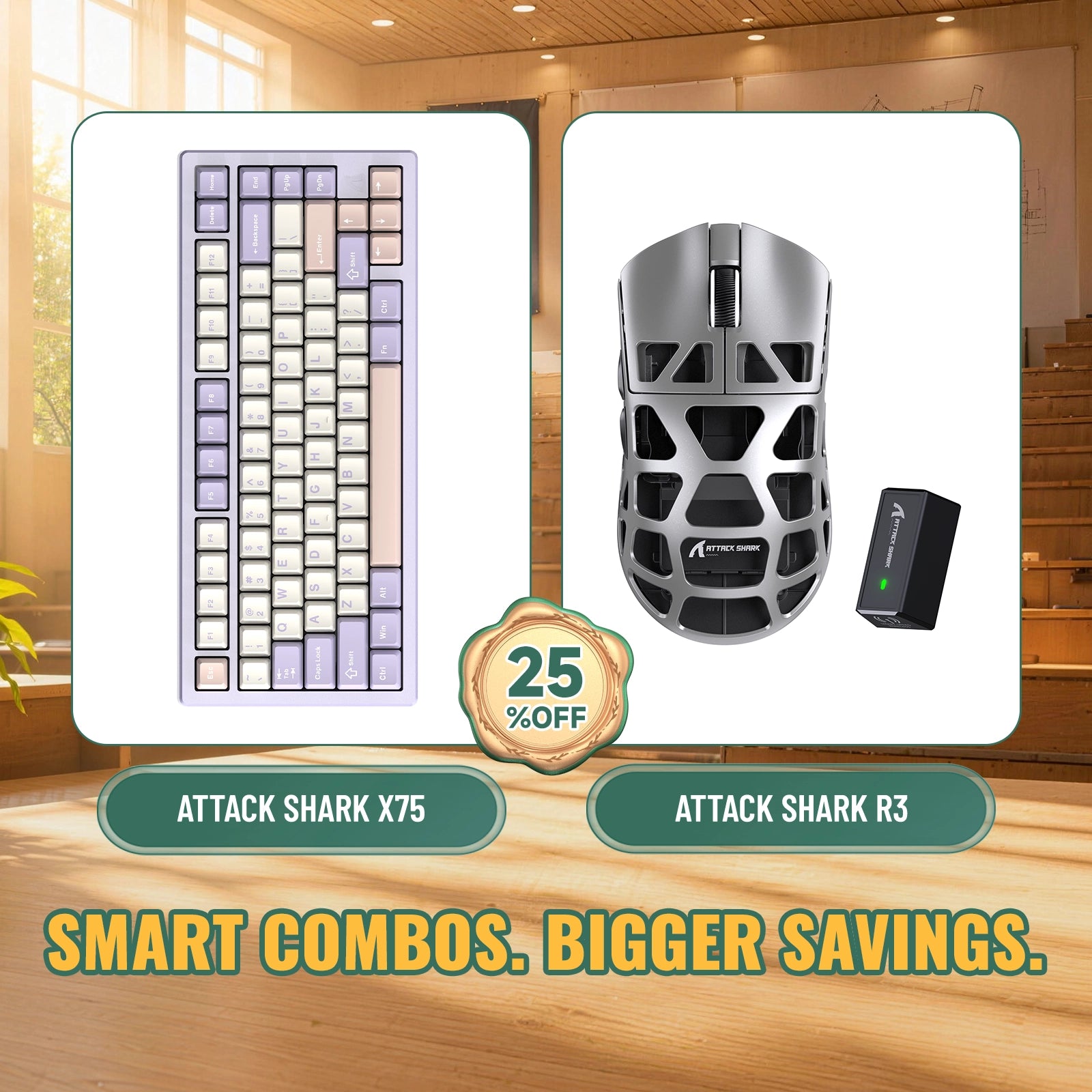 ATTACK SHARK X75 フルアルミニウムキーボード + R3 マグネシウム合金ゲーミングマウス バンドル