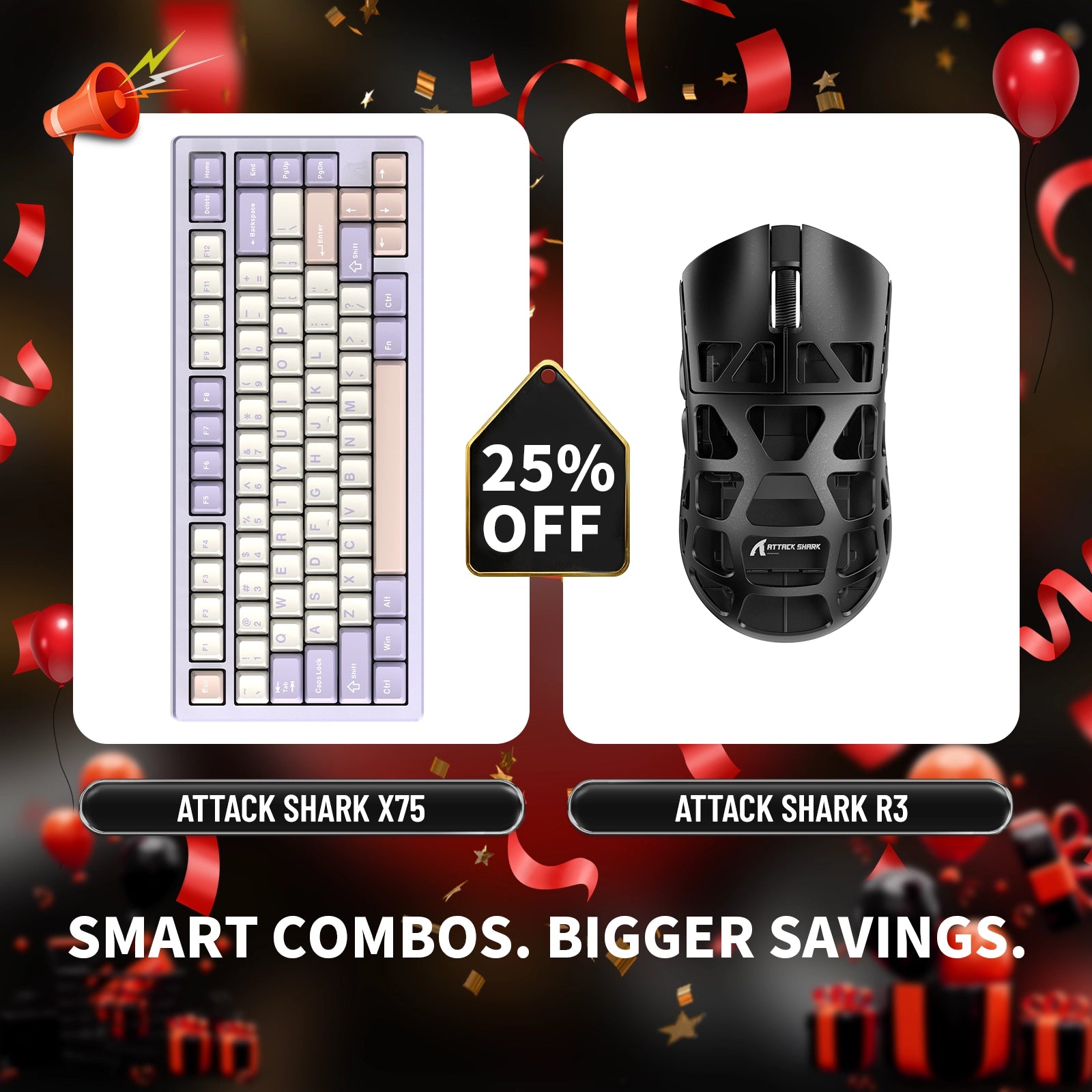 ATTACK SHARK X75 フルアルミニウムキーボード + R3 マグネシウム合金ゲーミングマウスバンドル