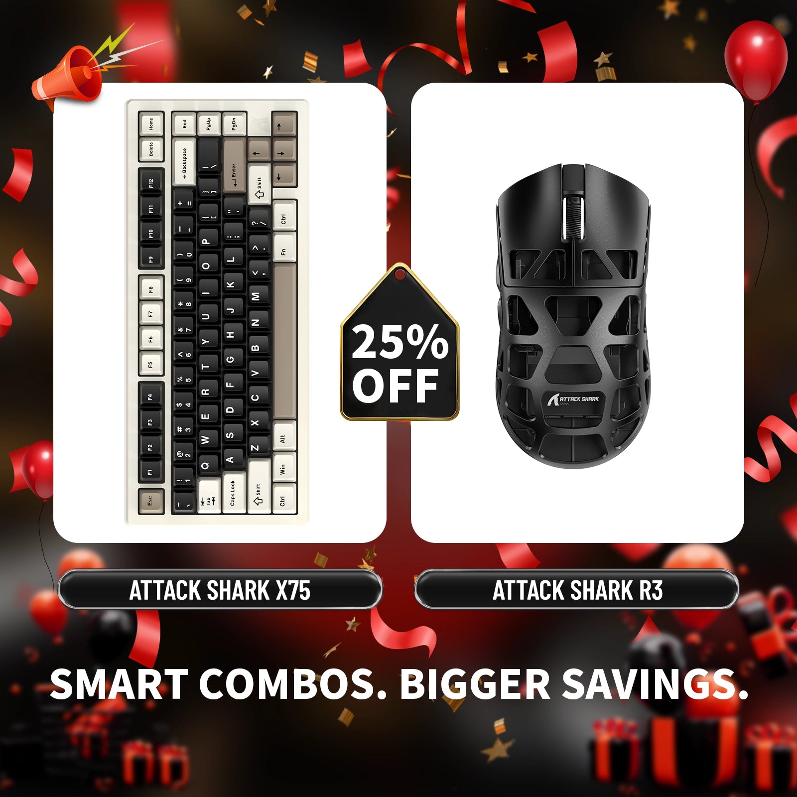 ATTACK SHARK X75 フルアルミニウムキーボード + R3 マグネシウム合金ゲーミングマウスバンドル