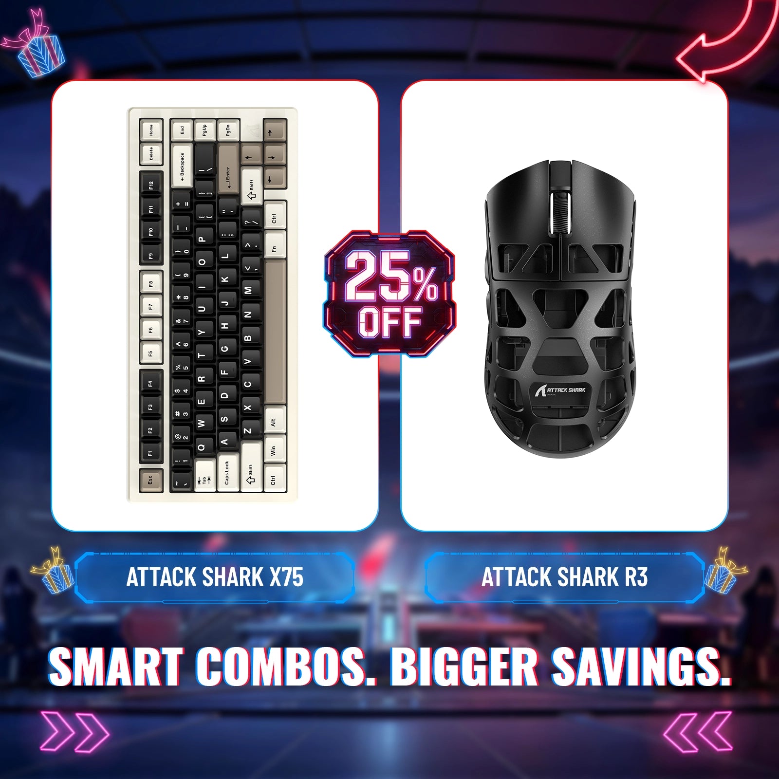 ATTACK SHARK X75 フルアルミニウムキーボード + R3 マグネシウム合金 ゲーミングマウス バンドル