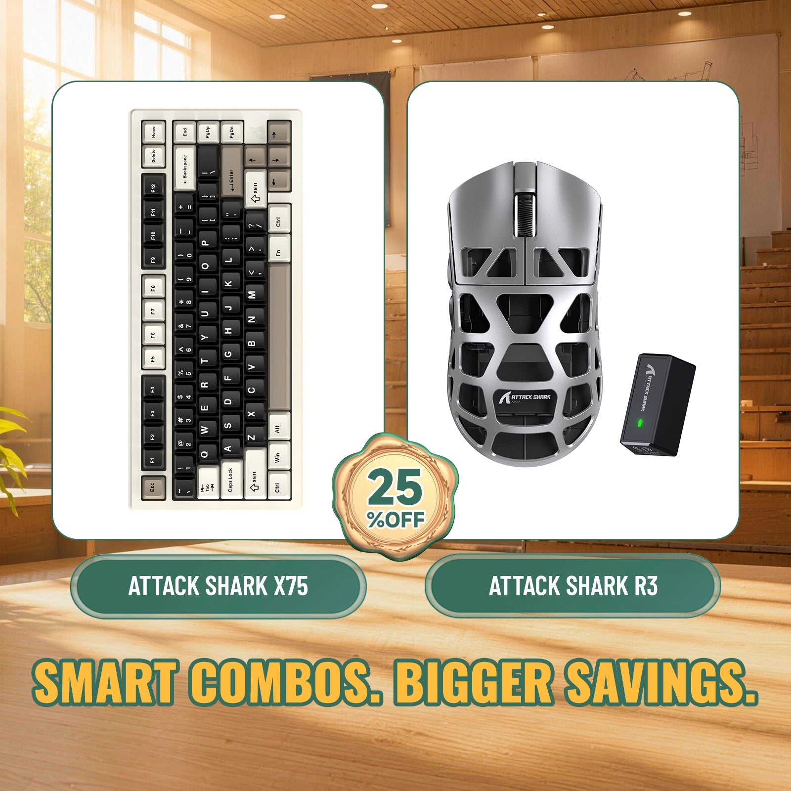 ATTACK SHARK X75 フルアルミニウムキーボード + R3 マグネシウム合金ゲーミングマウス バンドル