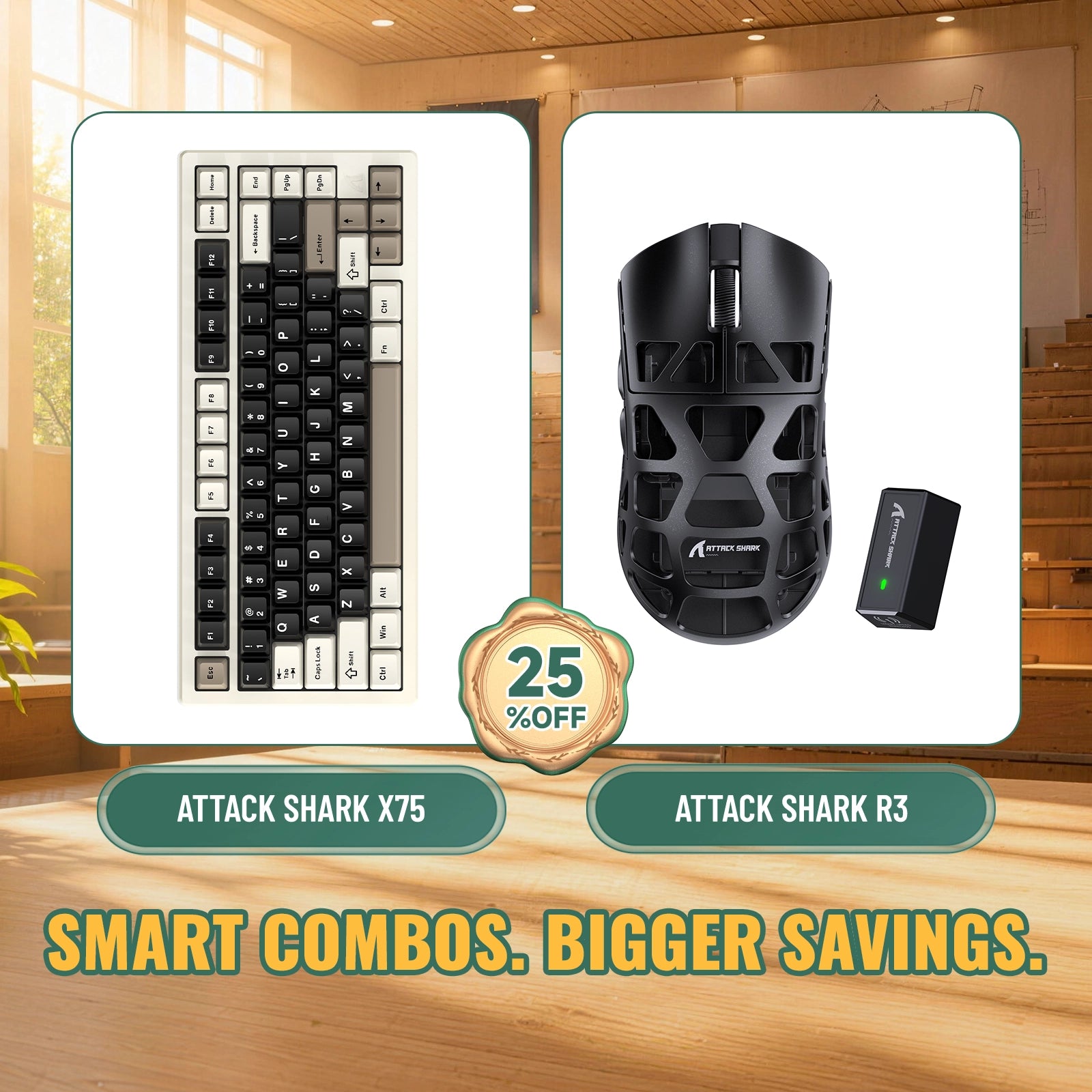 ATTACK SHARK X75 フルアルミニウムキーボード + R3 マグネシウム合金ゲーミングマウス バンドル