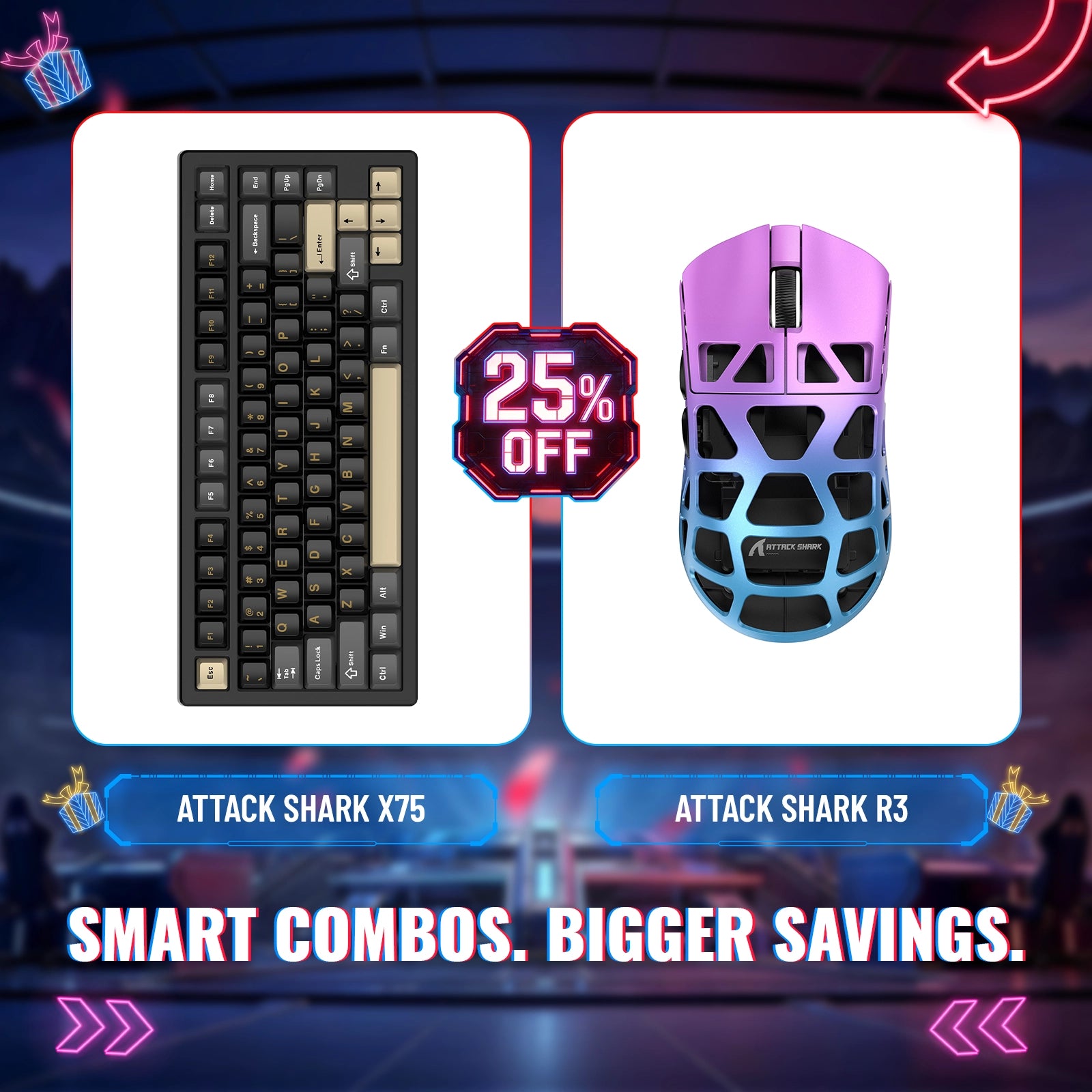 ATTACK SHARK X75 フルアルミニウムキーボード + R3 マグネシウム合金 ゲーミングマウス バンドル
