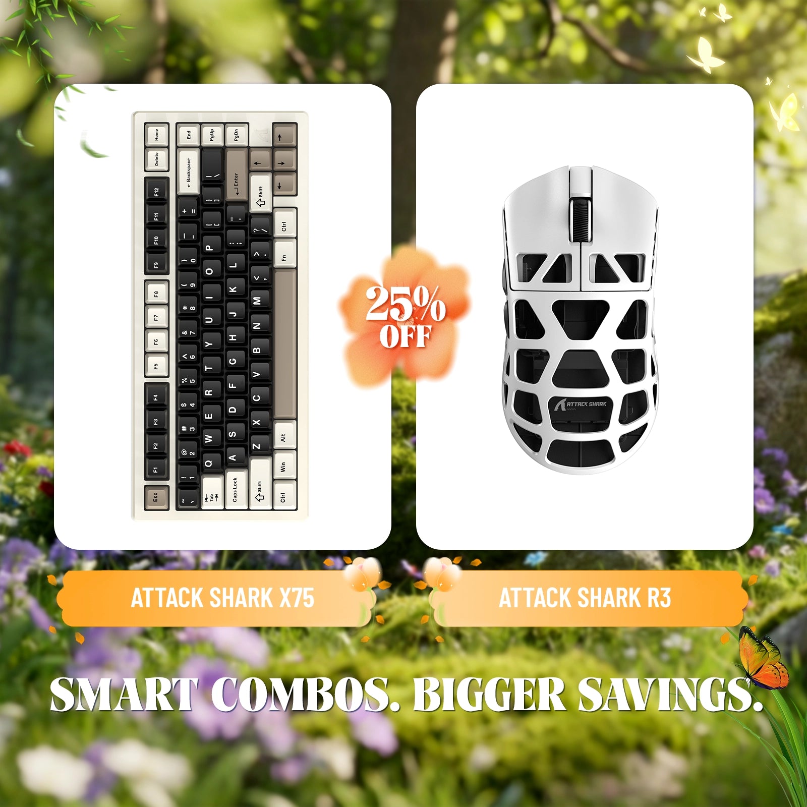 Attack Shark X75 full aluminum keyboard and R3 magnesium alloy gaming mouse bundle, 25% off.
