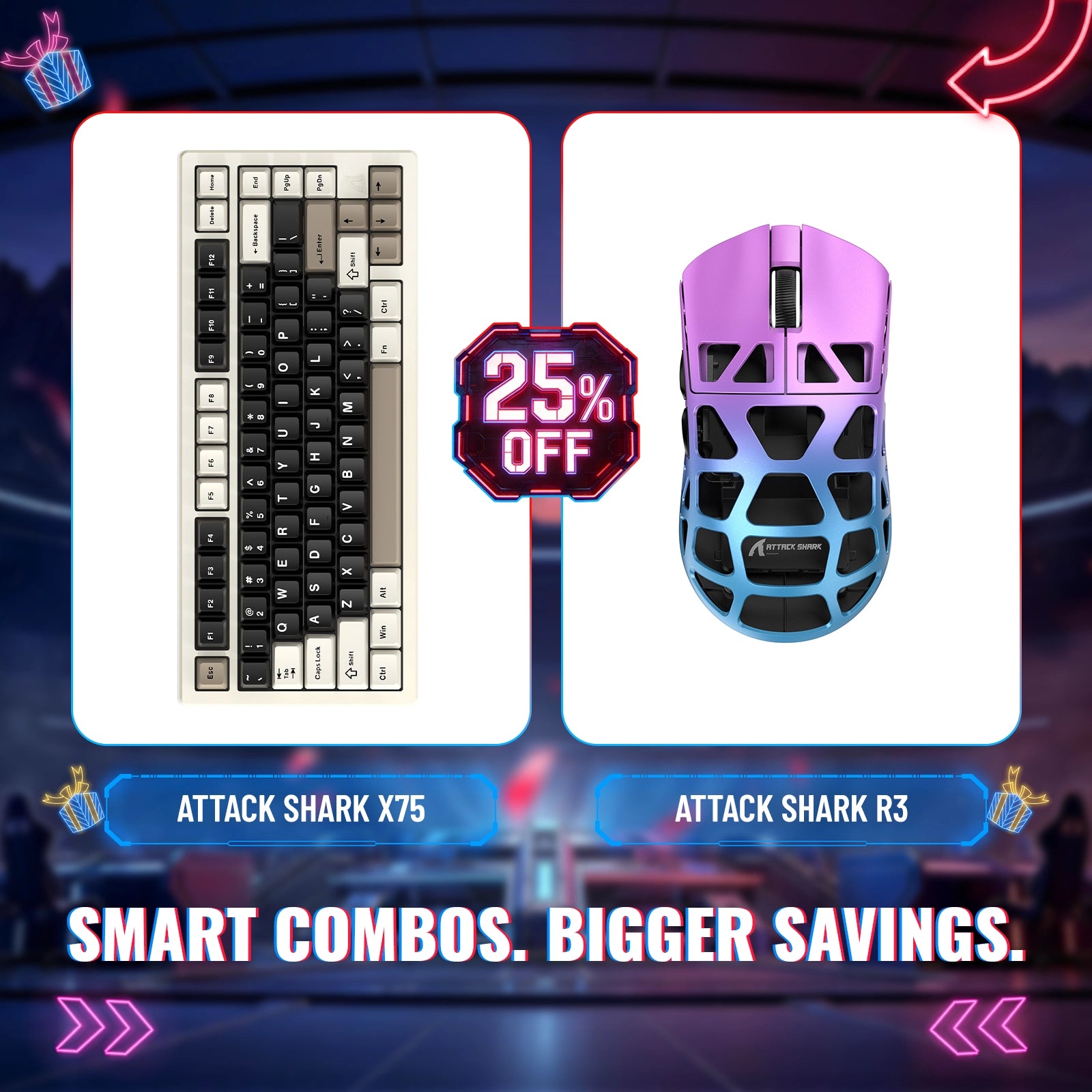 ATTACK SHARK X75 フルアルミニウムキーボード + R3 マグネシウム合金 ゲーミングマウス バンドル