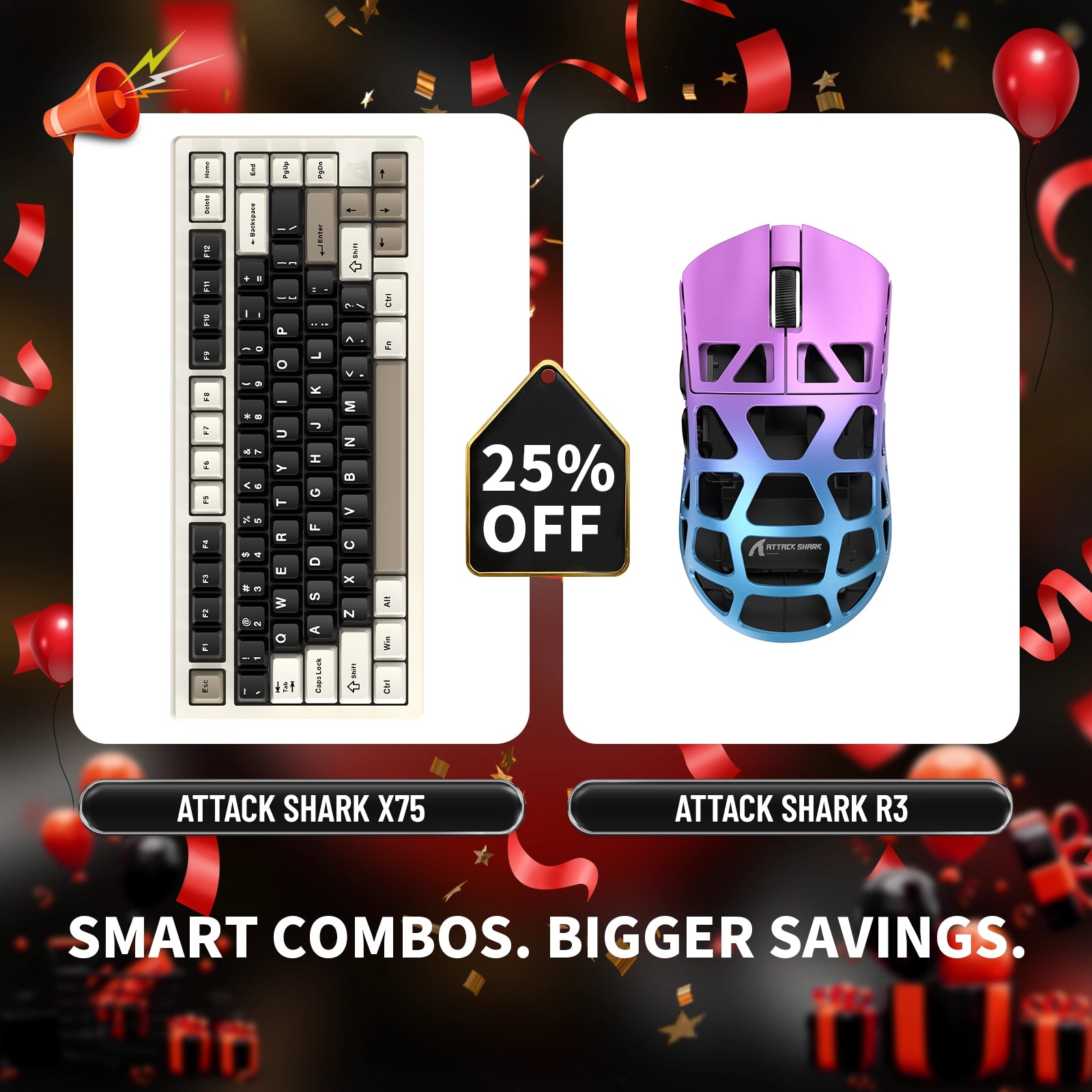 ATTACK SHARK X75 フルアルミニウムキーボード + R3 マグネシウム合金ゲーミングマウスバンドル