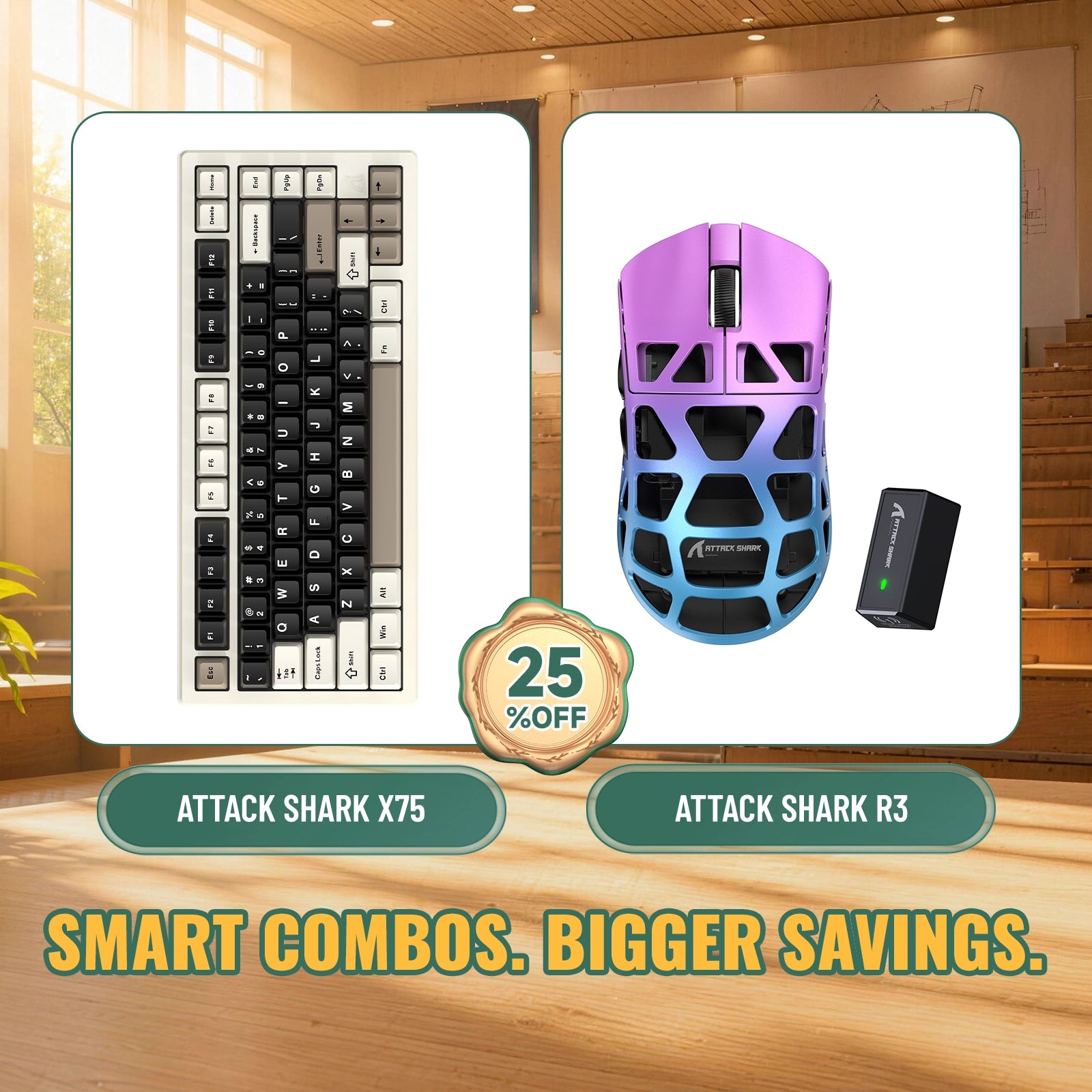 ATTACK SHARK X75 フルアルミニウムキーボード + R3 マグネシウム合金ゲーミングマウス バンドル
