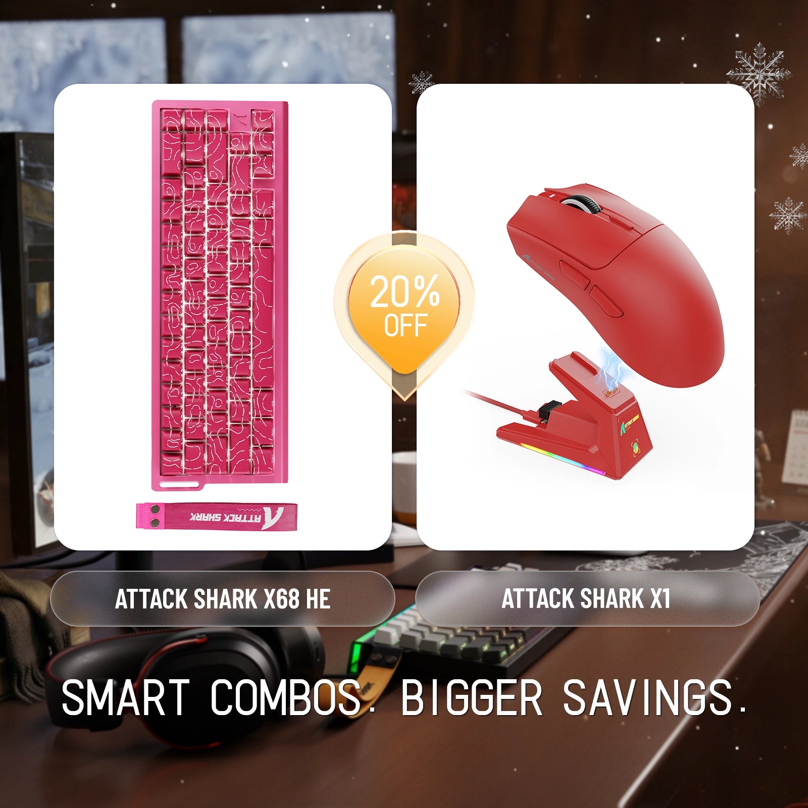 ATTACK SHARK X68HE ラピッドトリガーキーボード + X1 ワイヤレスゲーミングマウスバンドル