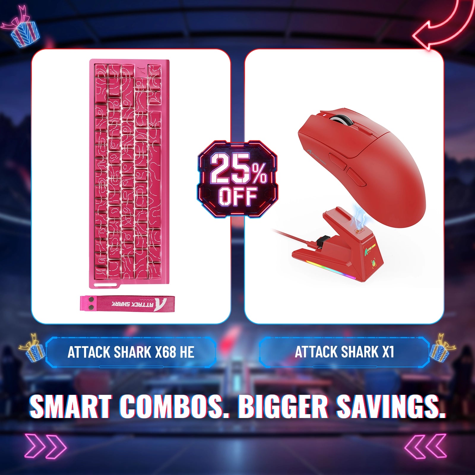 ATTACK SHARK X68HE ラピッドトリガーキーボード + X1 ワイヤレスゲーミングマウスバンドル