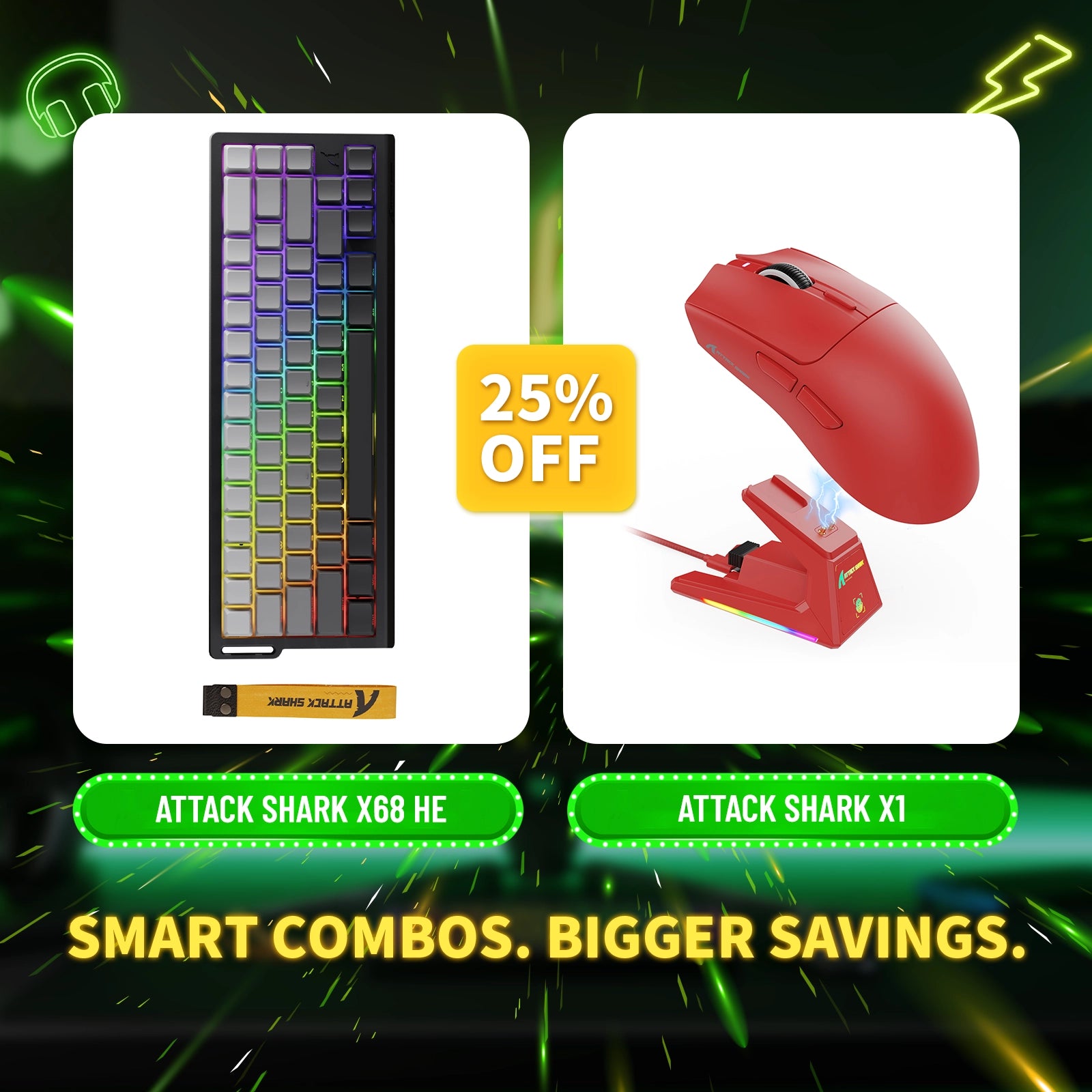 ATTACK SHARK X68HE ラピッドトリガーキーボード + X1 ワイヤレスゲーミングマウスバンドル