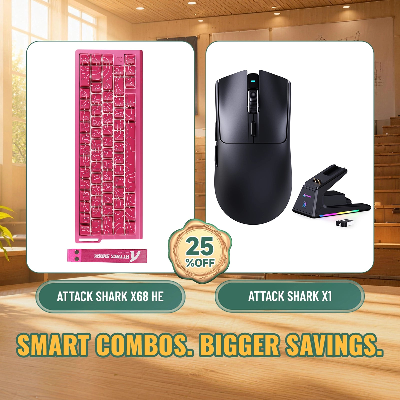 ATTACK SHARK X68HE ラピッドトリガーキーボード + X1 ワイヤレスゲーミングマウス バンドル