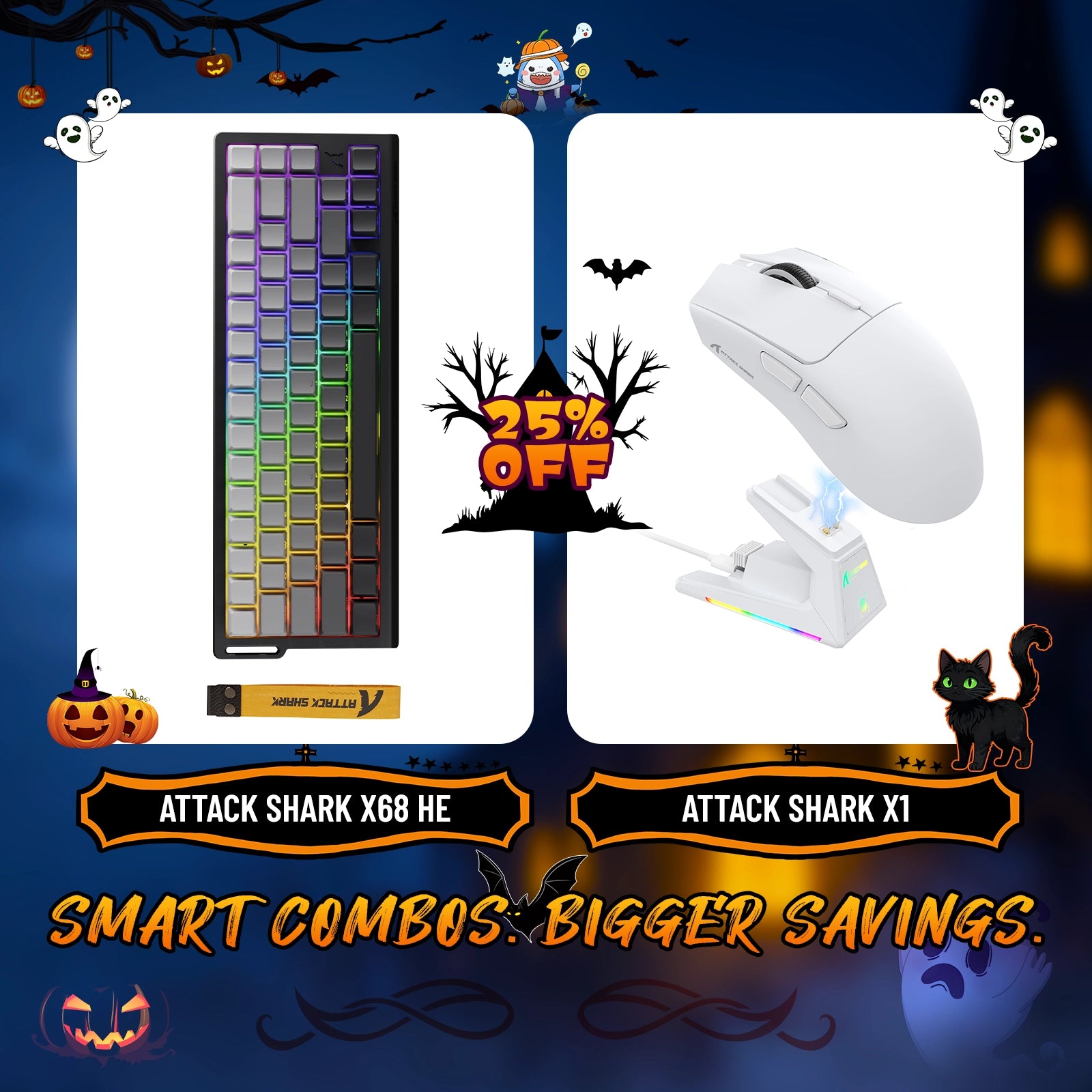 ATTACK SHARK X68HE ラピッドトリガーキーボード + X1 ワイヤレスゲーミングマウスバンドル