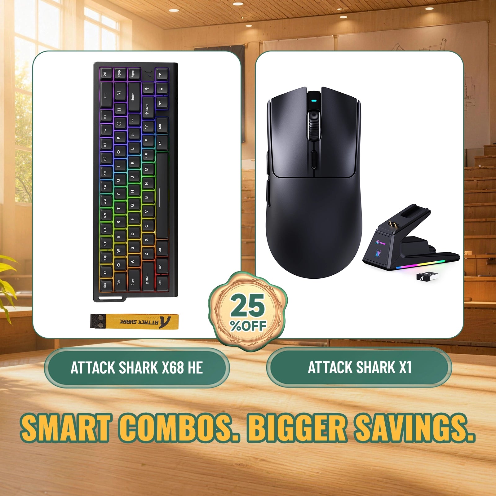 ATTACK SHARK X68HE ラピッドトリガーキーボード + X1 ワイヤレスゲーミングマウス バンドル