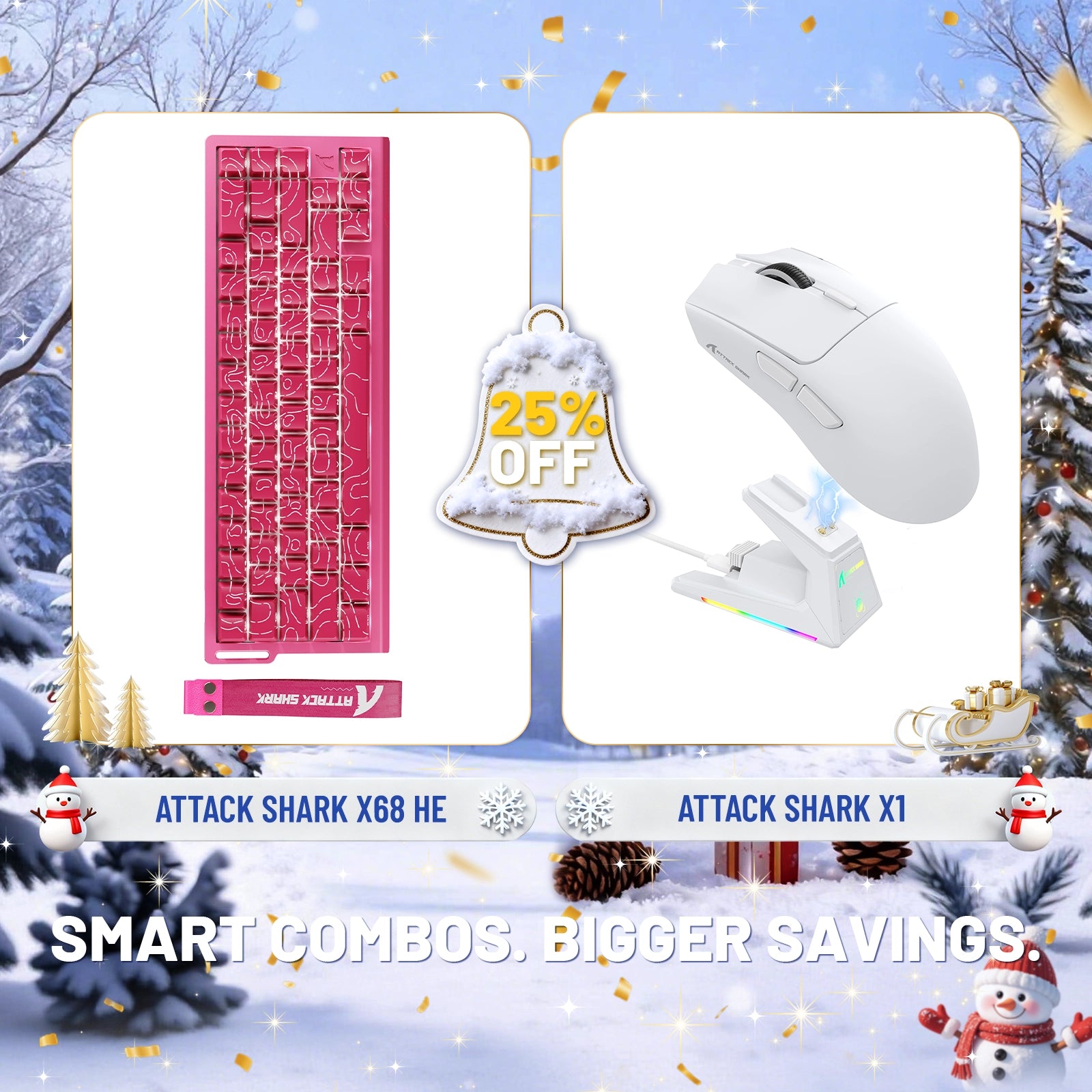 ATTACK SHARK X68HE ラピッドトリガーキーボード + X1 ワイヤレスゲーミングマウスバンドル