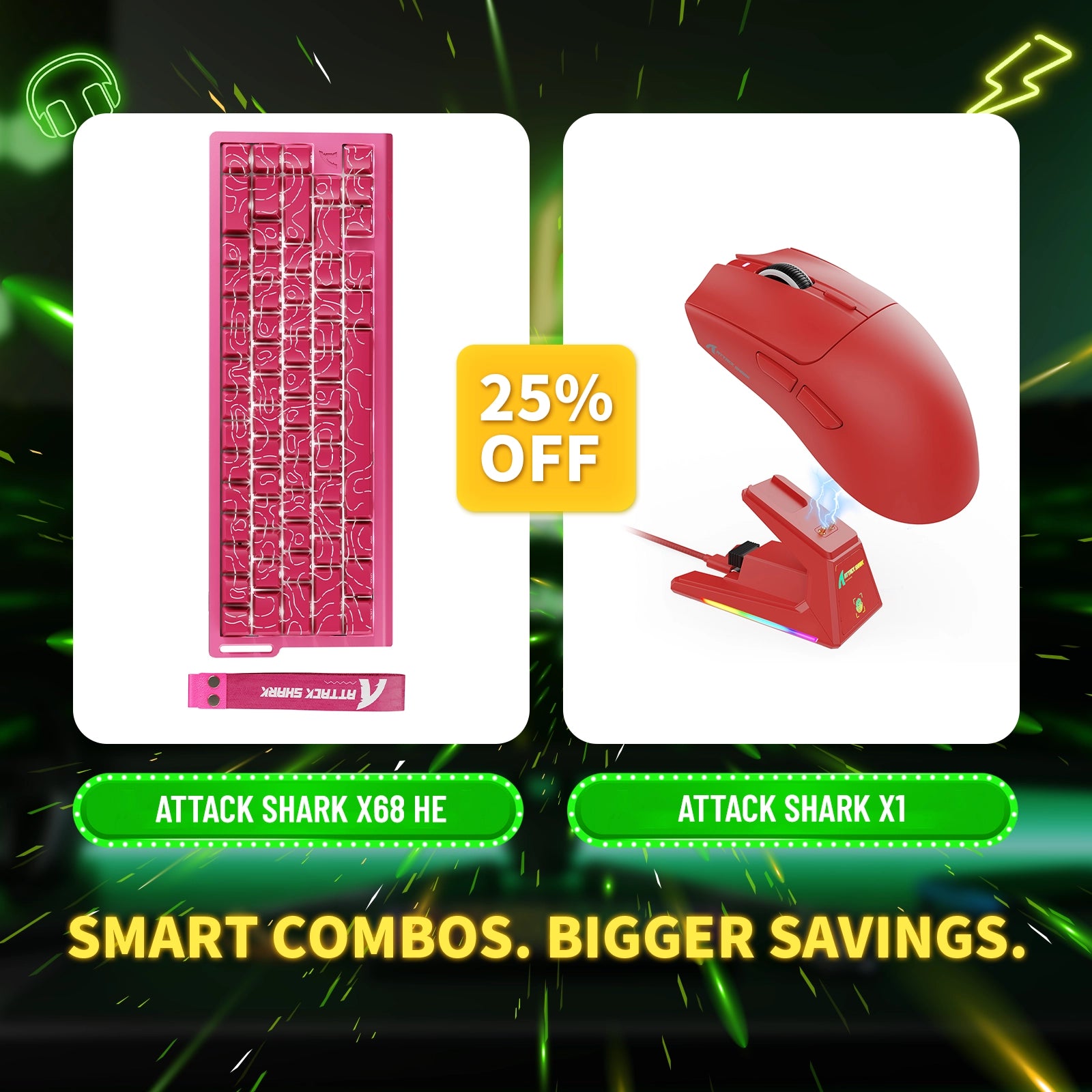 ATTACK SHARK X68HE ラピッドトリガーキーボード + X1 ワイヤレスゲーミングマウスバンドル