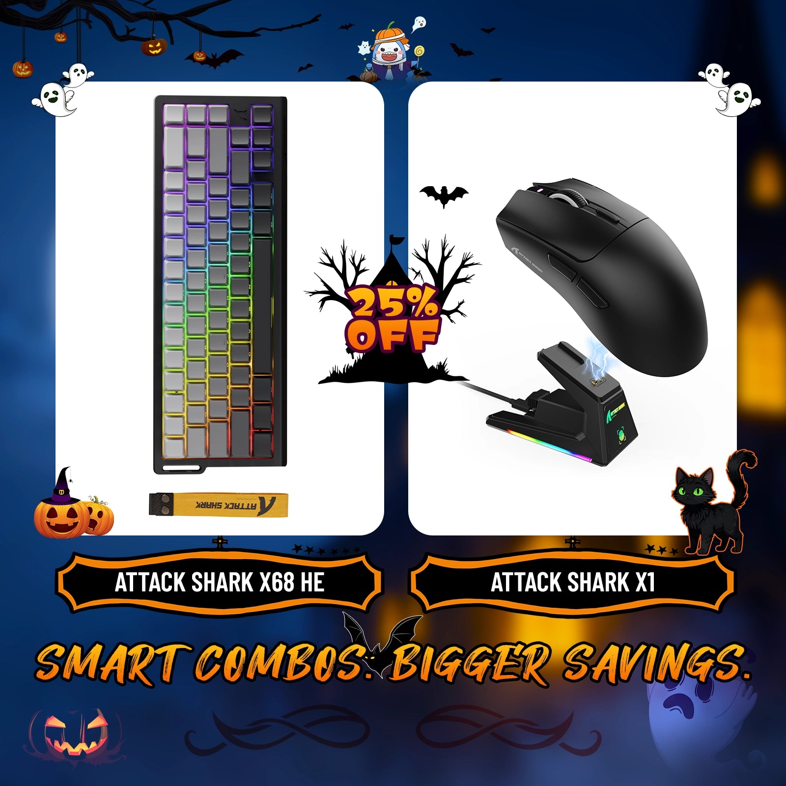 ATTACK SHARK X68HE ラピッドトリガーキーボード + X1 ワイヤレスゲーミングマウスバンドル