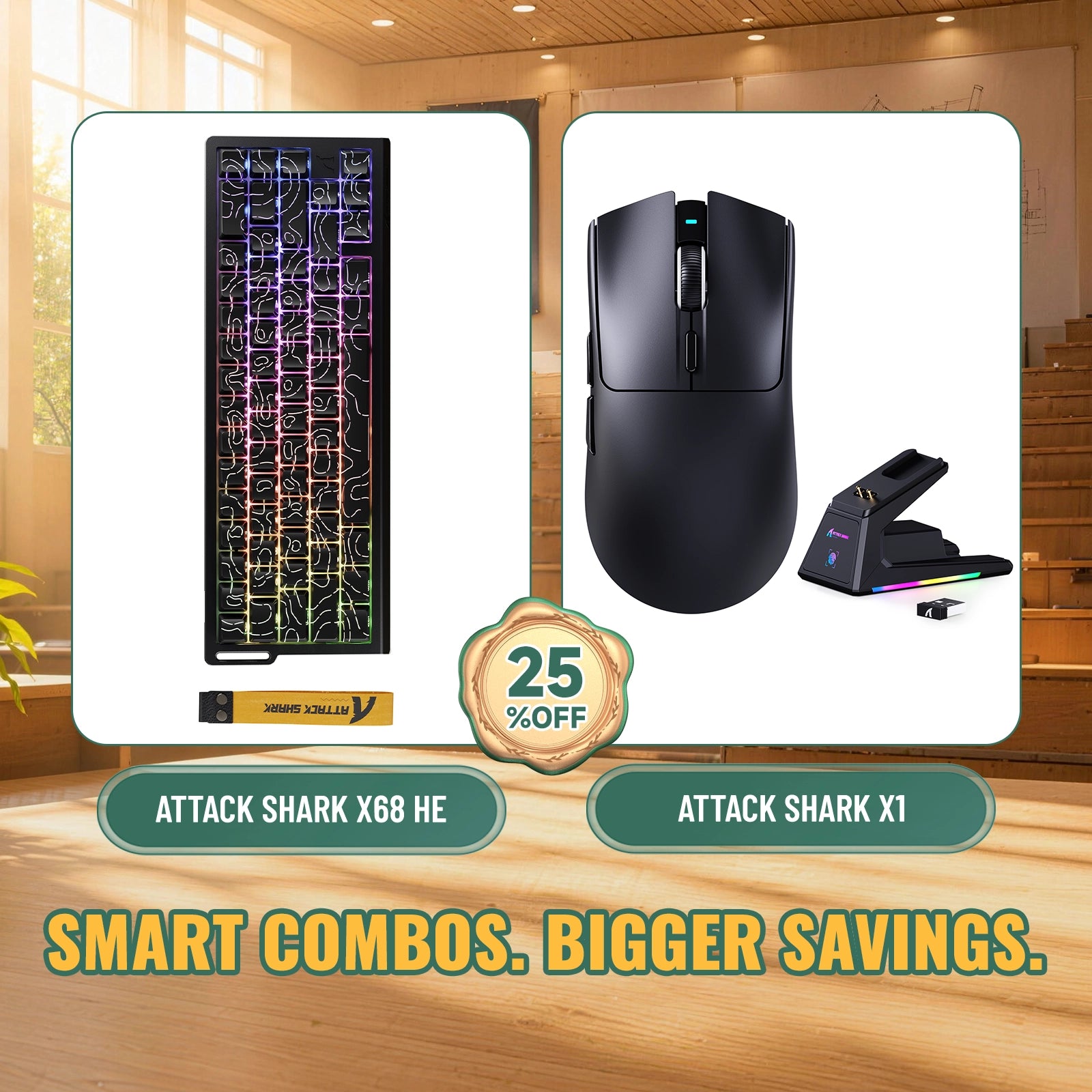 ATTACK SHARK X68HE ラピッドトリガーキーボード + X1 ワイヤレスゲーミングマウス バンドル