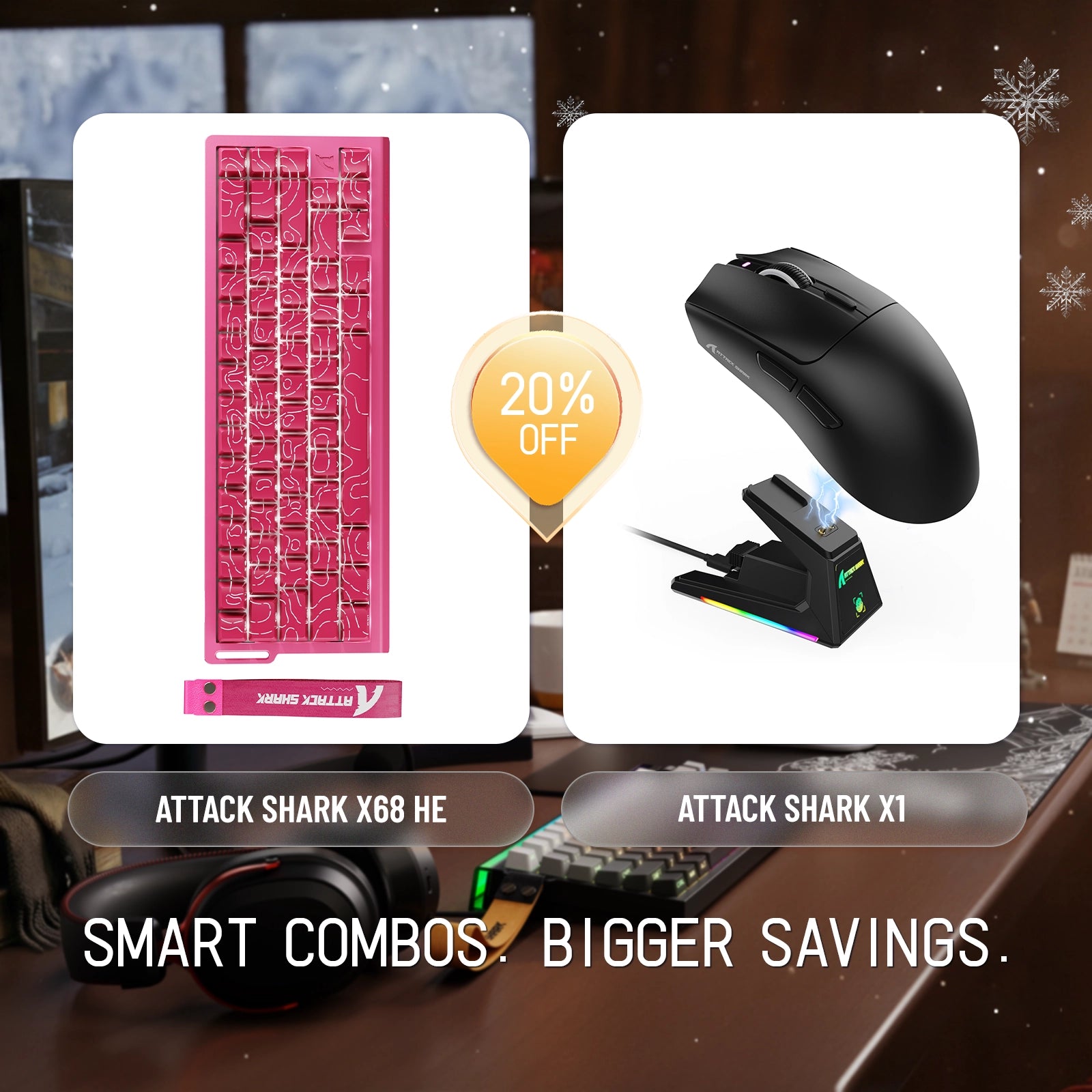 ATTACK SHARK X68HE ラピッドトリガーキーボード + X1 ワイヤレスゲーミングマウスバンドル