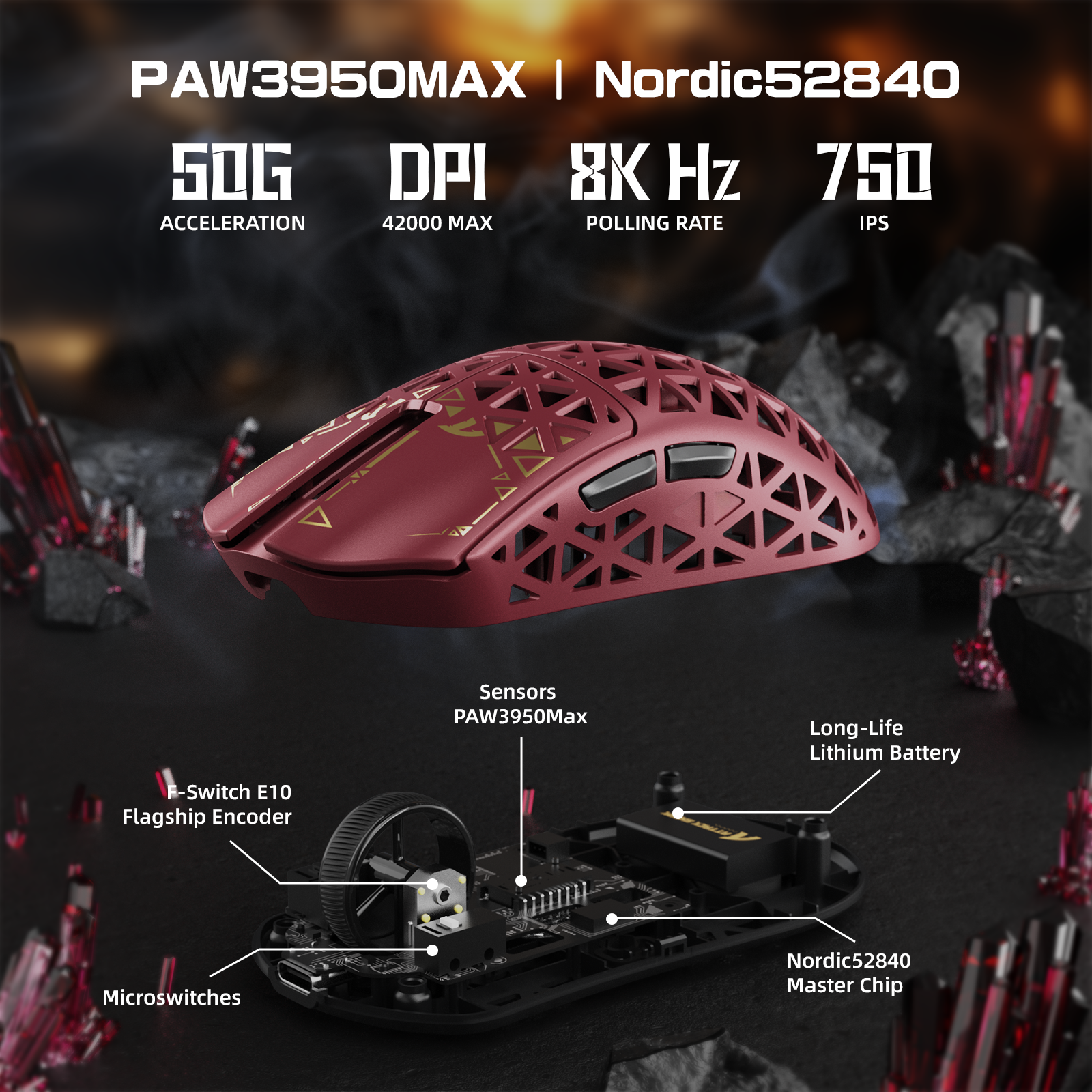 ATTACK SHARK R5 ULTRA カーボンファイバー ワイヤレス 8K PAW3950MAX ゲーミングマウス