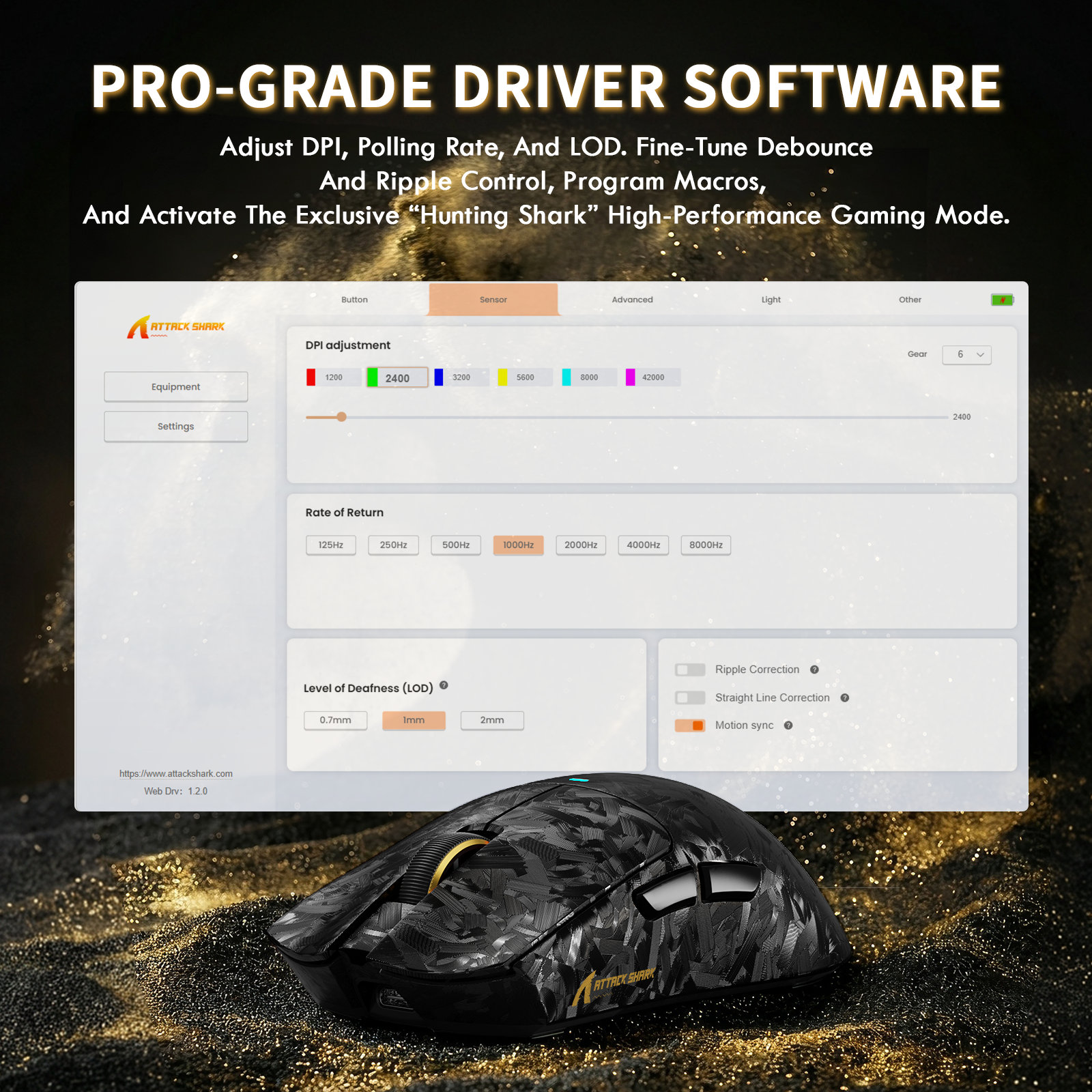 ATTACK SHARK X11 ULTRA カーボンファイバー ワイヤレスゲーミングマウス（C06 Ultra LEDケーブル付き）
