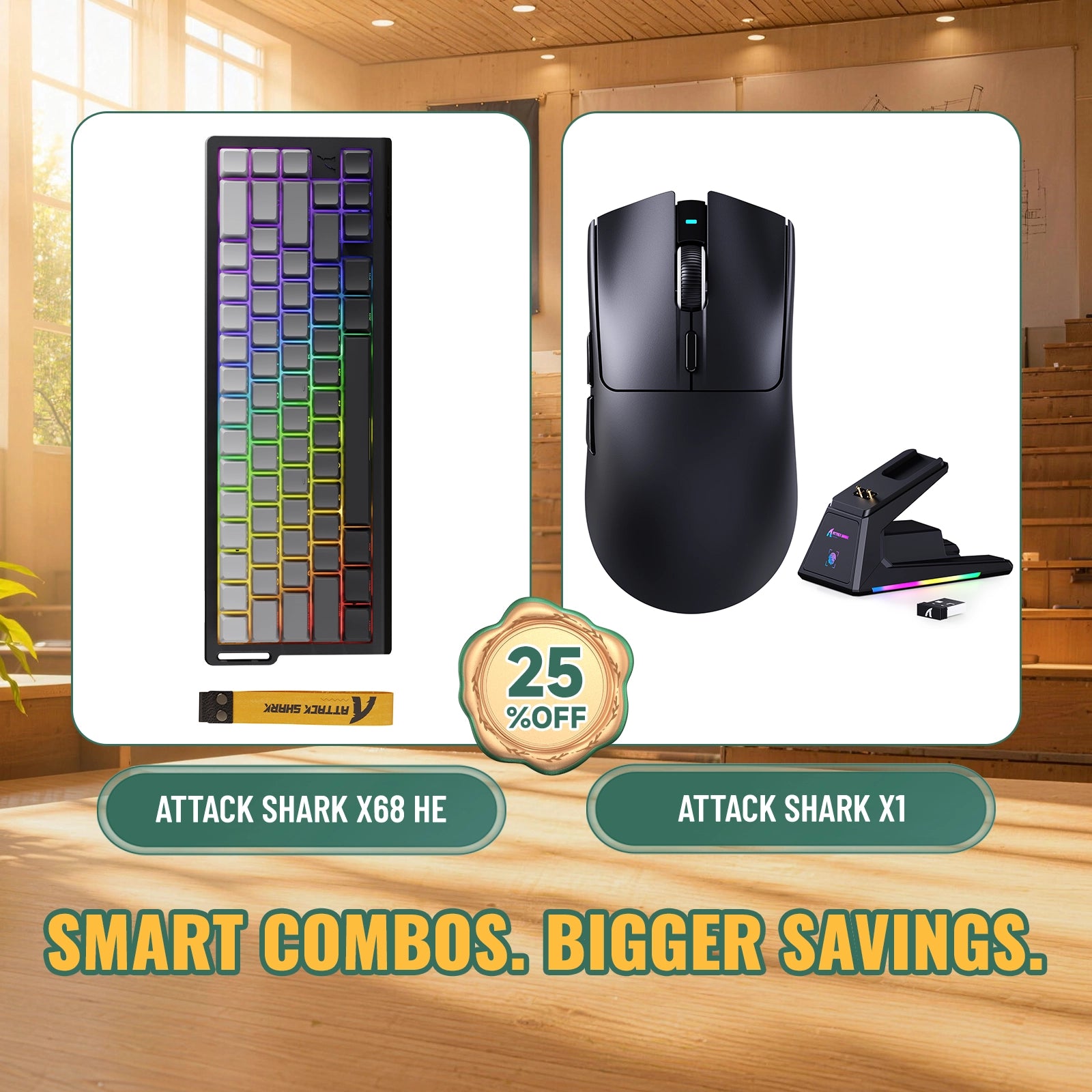 ATTACK SHARK X68HE ラピッドトリガーキーボード + X1 ワイヤレスゲーミングマウス バンドル