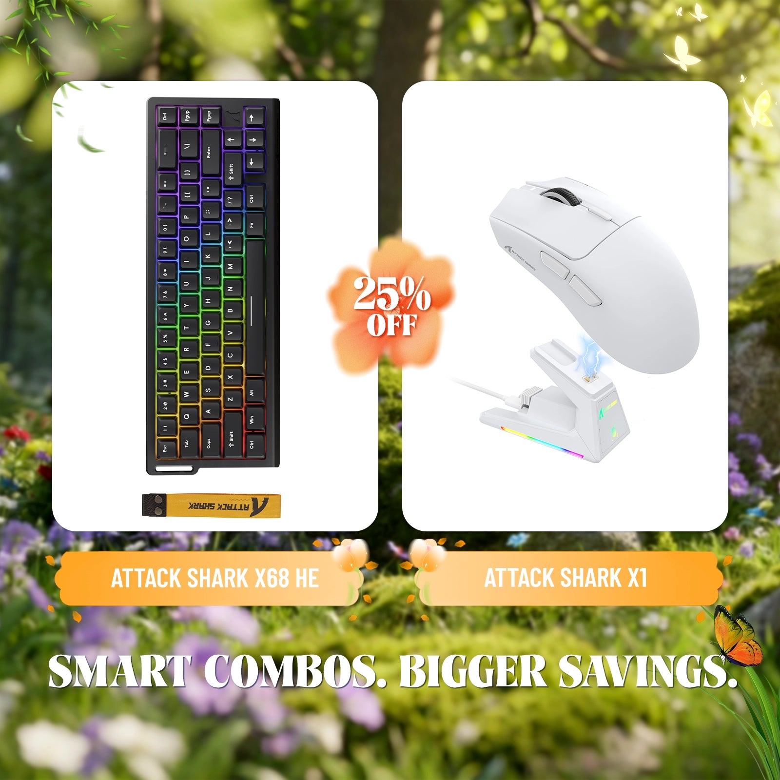 ATTACK SHARK X68HE ラピッドトリガーキーボード + X1 ワイヤレスゲーミングマウスバンドル