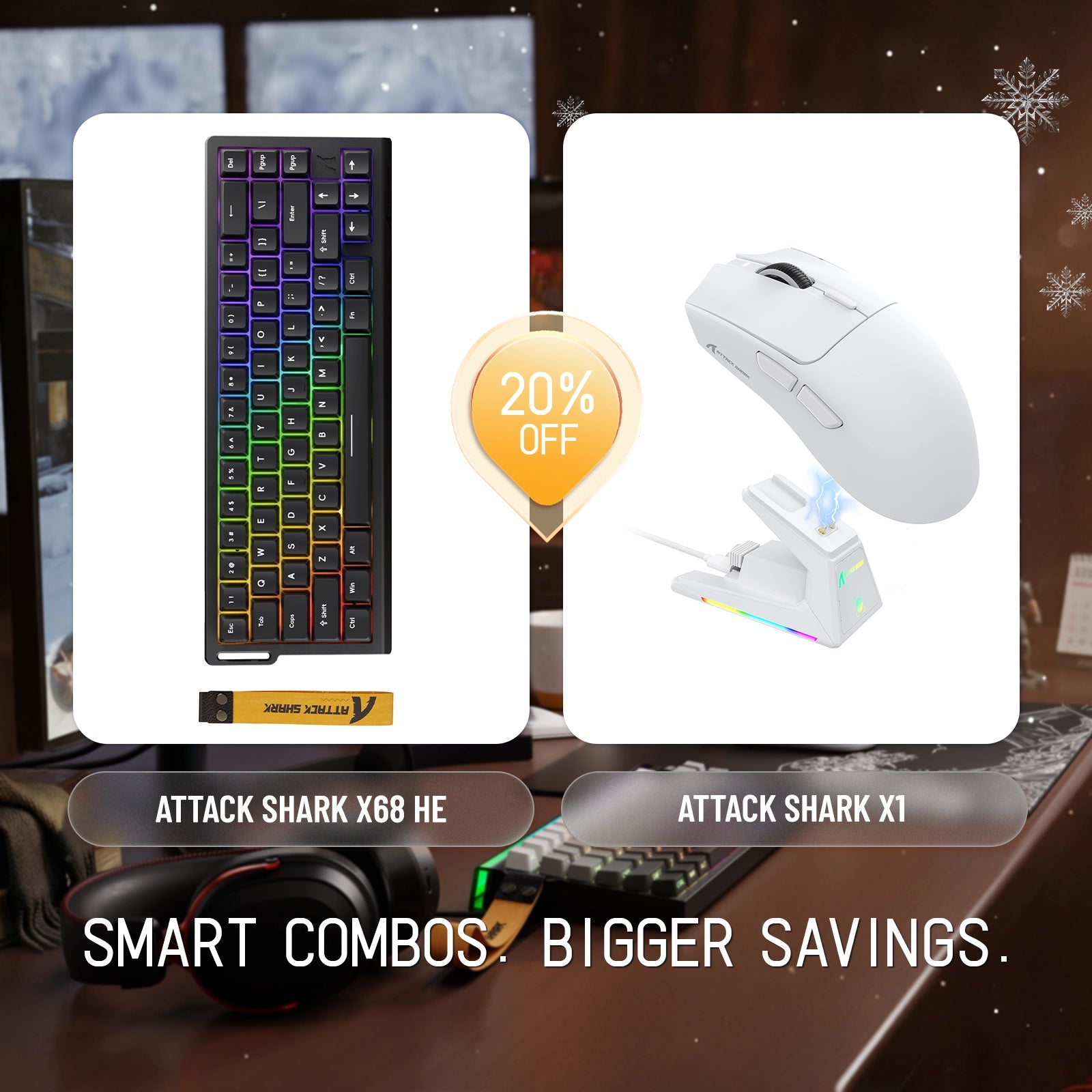 ATTACK SHARK X68HE ラピッドトリガーキーボード + X1 ワイヤレスゲーミングマウスバンドル