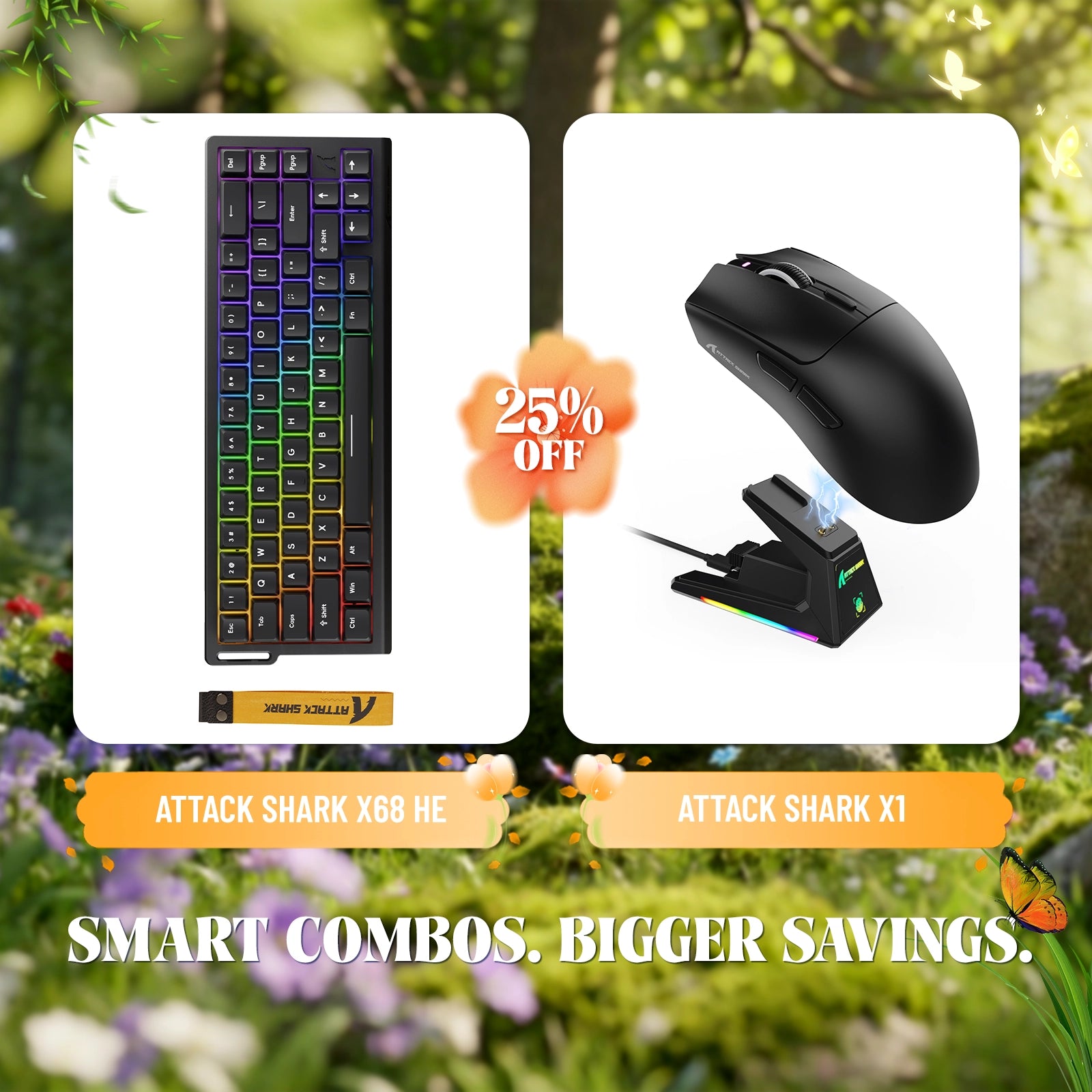 ATTACK SHARK X68HE ラピッドトリガーキーボード + X1 ワイヤレスゲーミングマウスバンドル