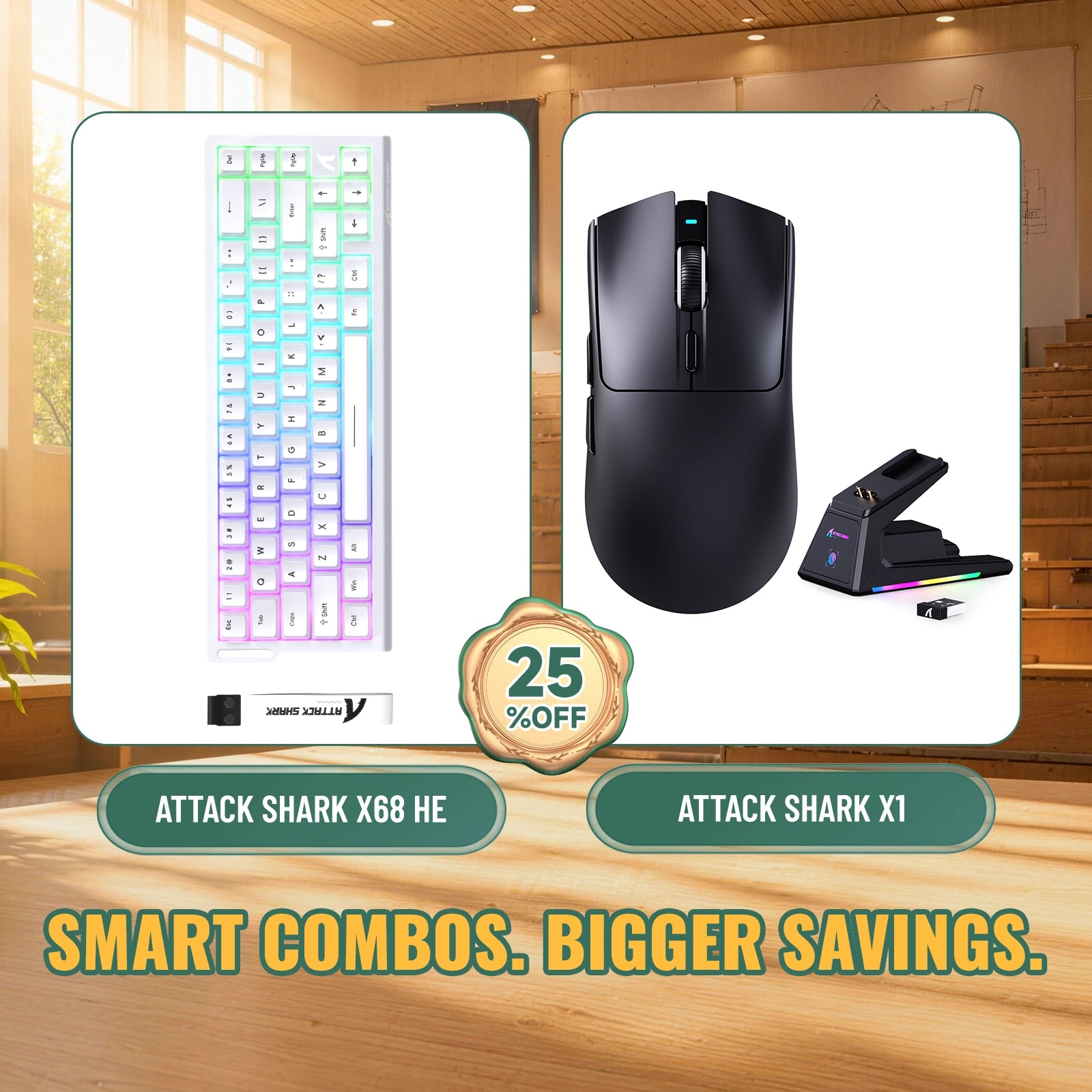 ATTACK SHARK X68HE ラピッドトリガーキーボード + X1 ワイヤレスゲーミングマウス バンドル