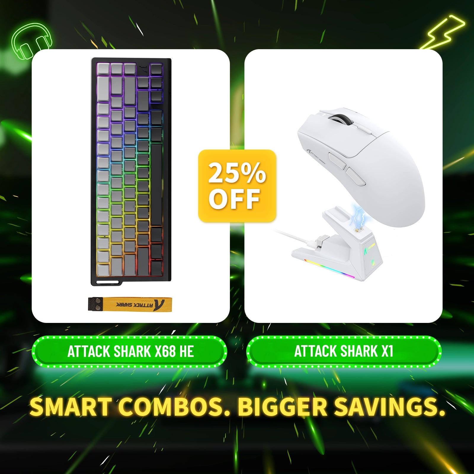 ATTACK SHARK X68HE ラピッドトリガーキーボード + X1 ワイヤレスゲーミングマウスバンドル
