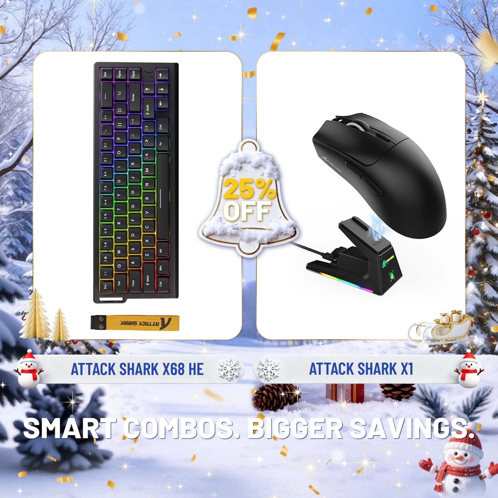 ATTACK SHARK X68HE ラピッドトリガーキーボード + X1 ワイヤレスゲーミングマウスバンドル