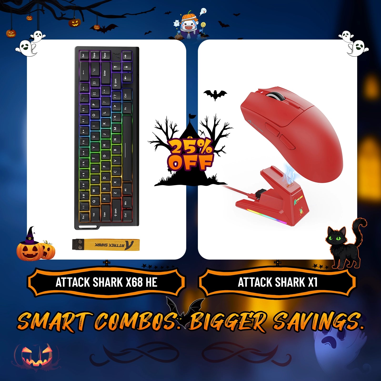 ATTACK SHARK X68HE ラピッドトリガーキーボード + X1 ワイヤレスゲーミングマウスバンドル