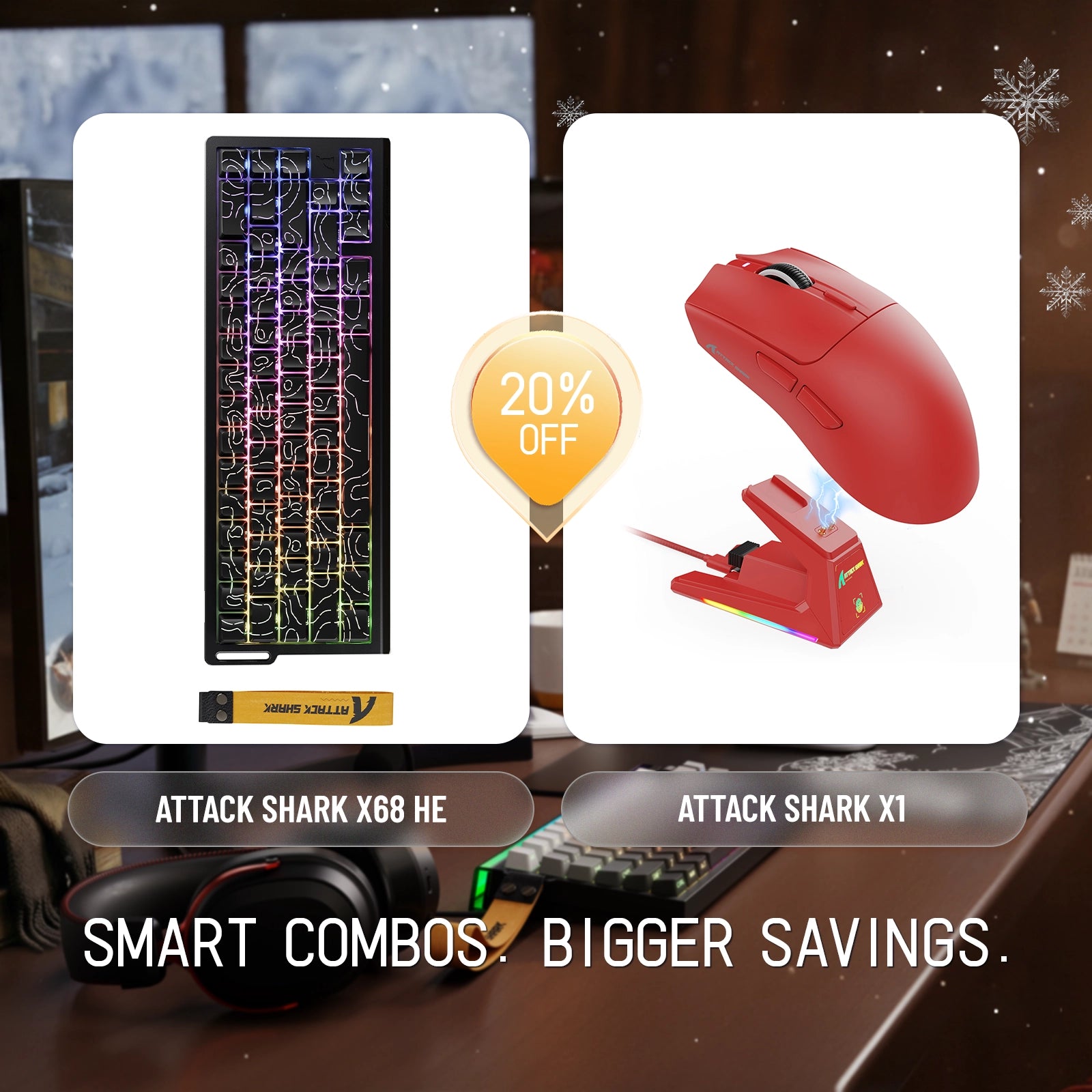 ATTACK SHARK X68HE ラピッドトリガーキーボード + X1 ワイヤレスゲーミングマウスバンドル