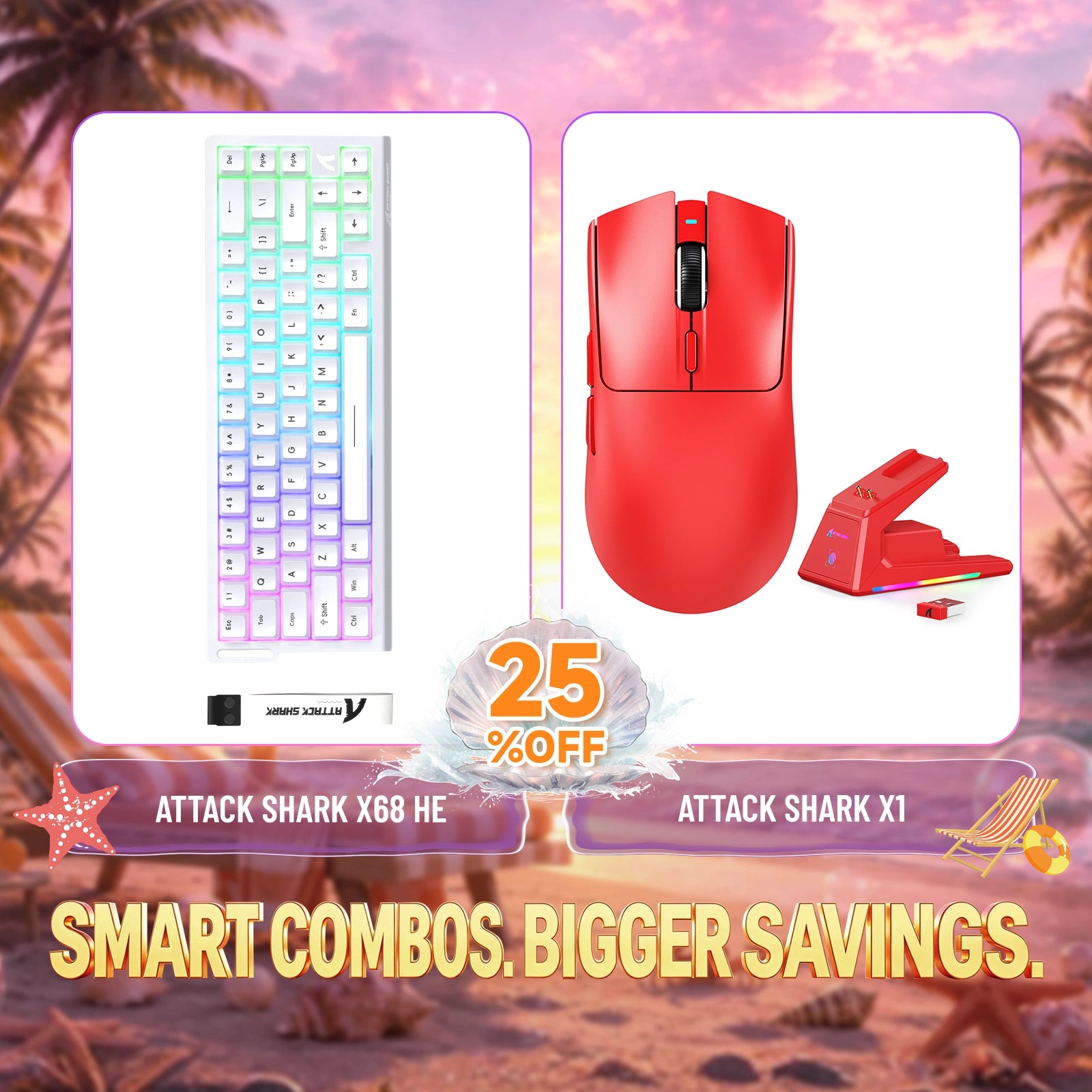 ATTACK SHARK X68HE ラピッドトリガーキーボード + X1 ワイヤレスゲーミングマウス バンドル