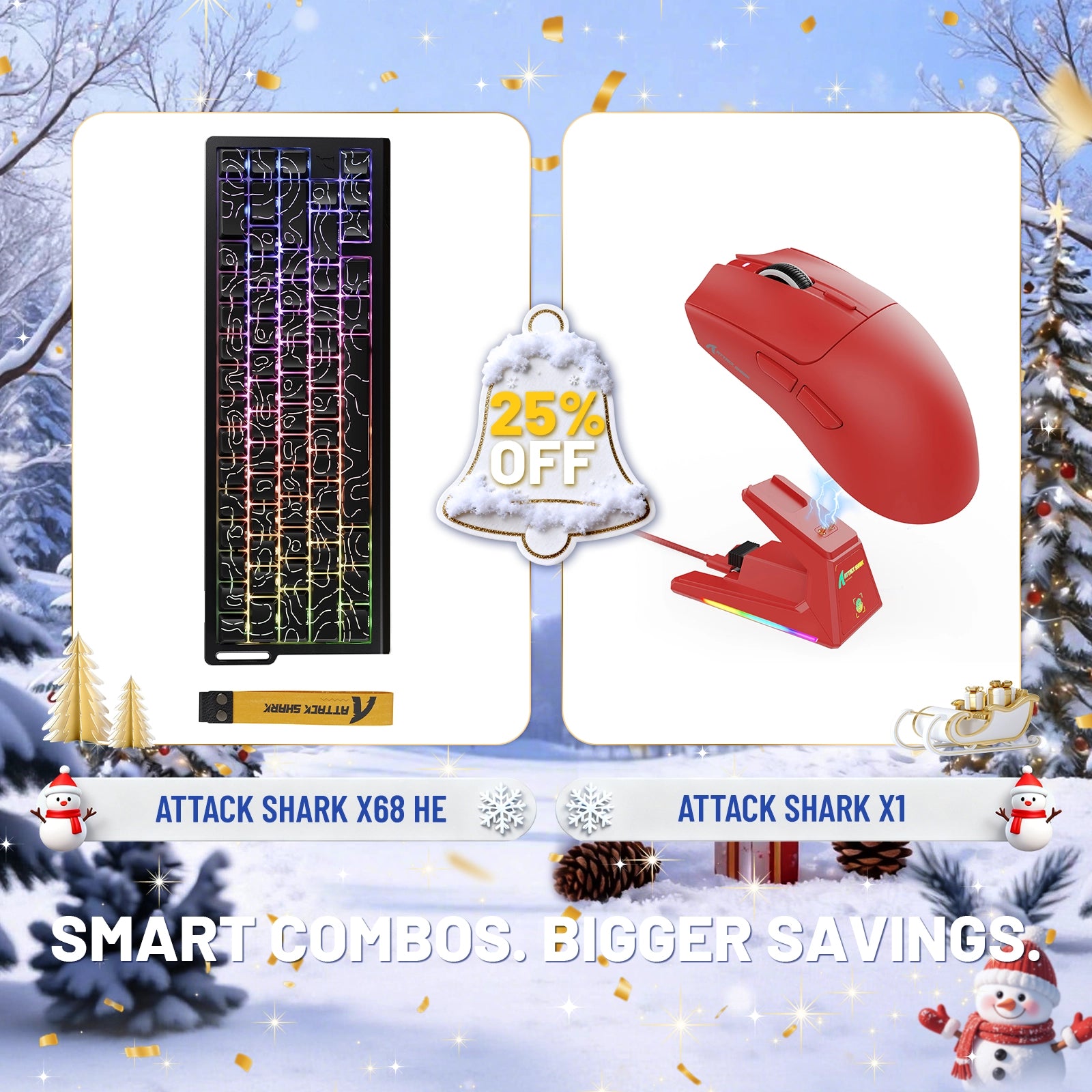 ATTACK SHARK X68HE ラピッドトリガーキーボード + X1 ワイヤレスゲーミングマウスバンドル