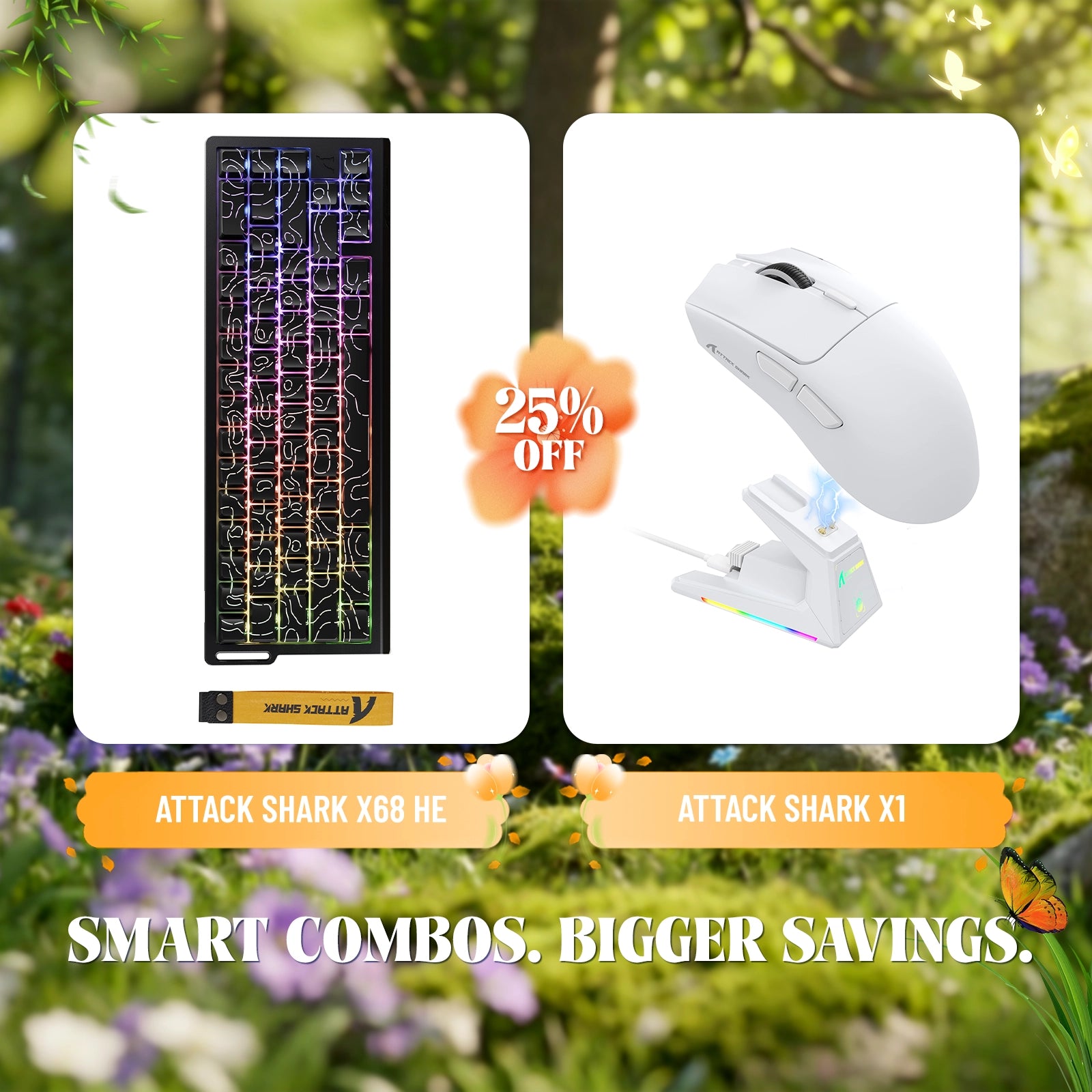 ATTACK SHARK X68HE ラピッドトリガーキーボード + X1 ワイヤレスゲーミングマウスバンドル