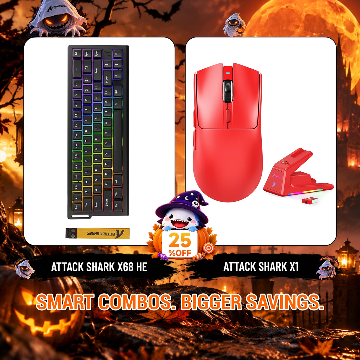 ATTACK SHARK X68HE ラピッドトリガーキーボード + X1 ワイヤレスゲーミングマウス バンドル