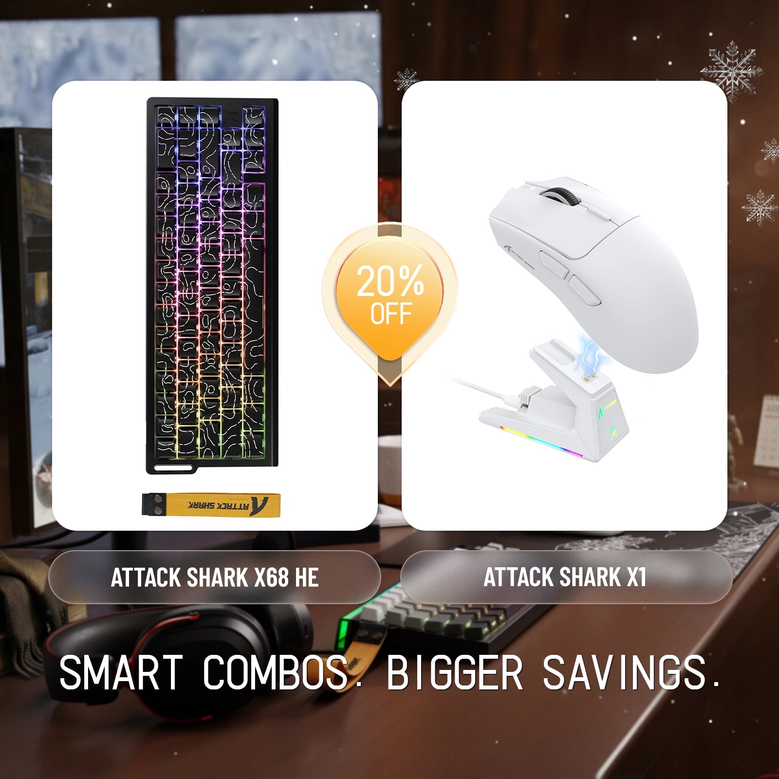 ATTACK SHARK X68HE ラピッドトリガーキーボード + X1 ワイヤレスゲーミングマウスバンドル
