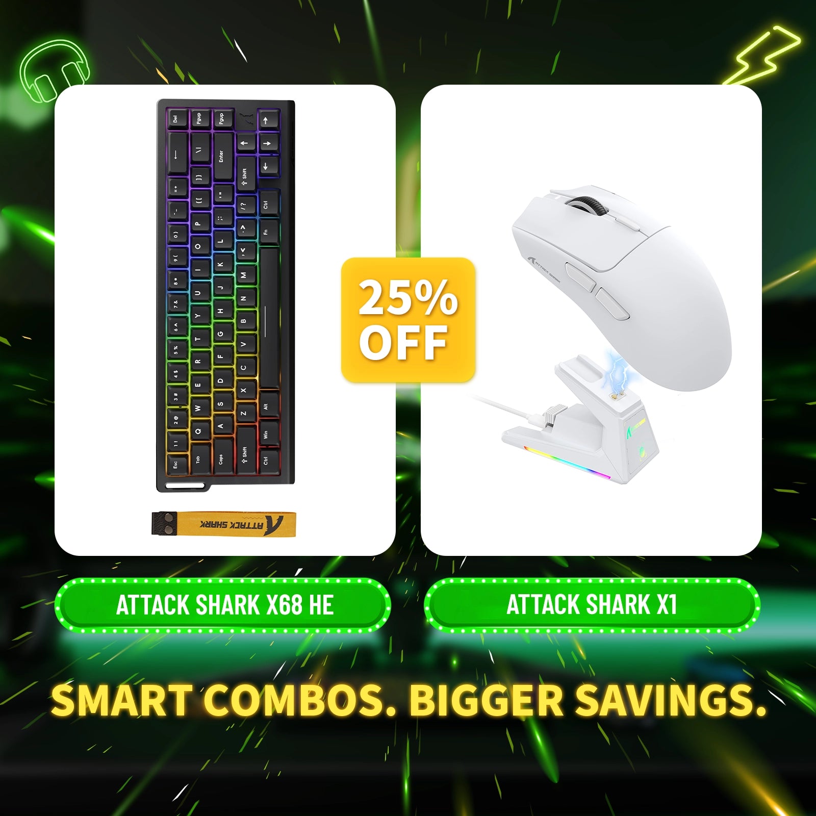 ATTACK SHARK X68HE ラピッドトリガーキーボード + X1 ワイヤレスゲーミングマウスバンドル